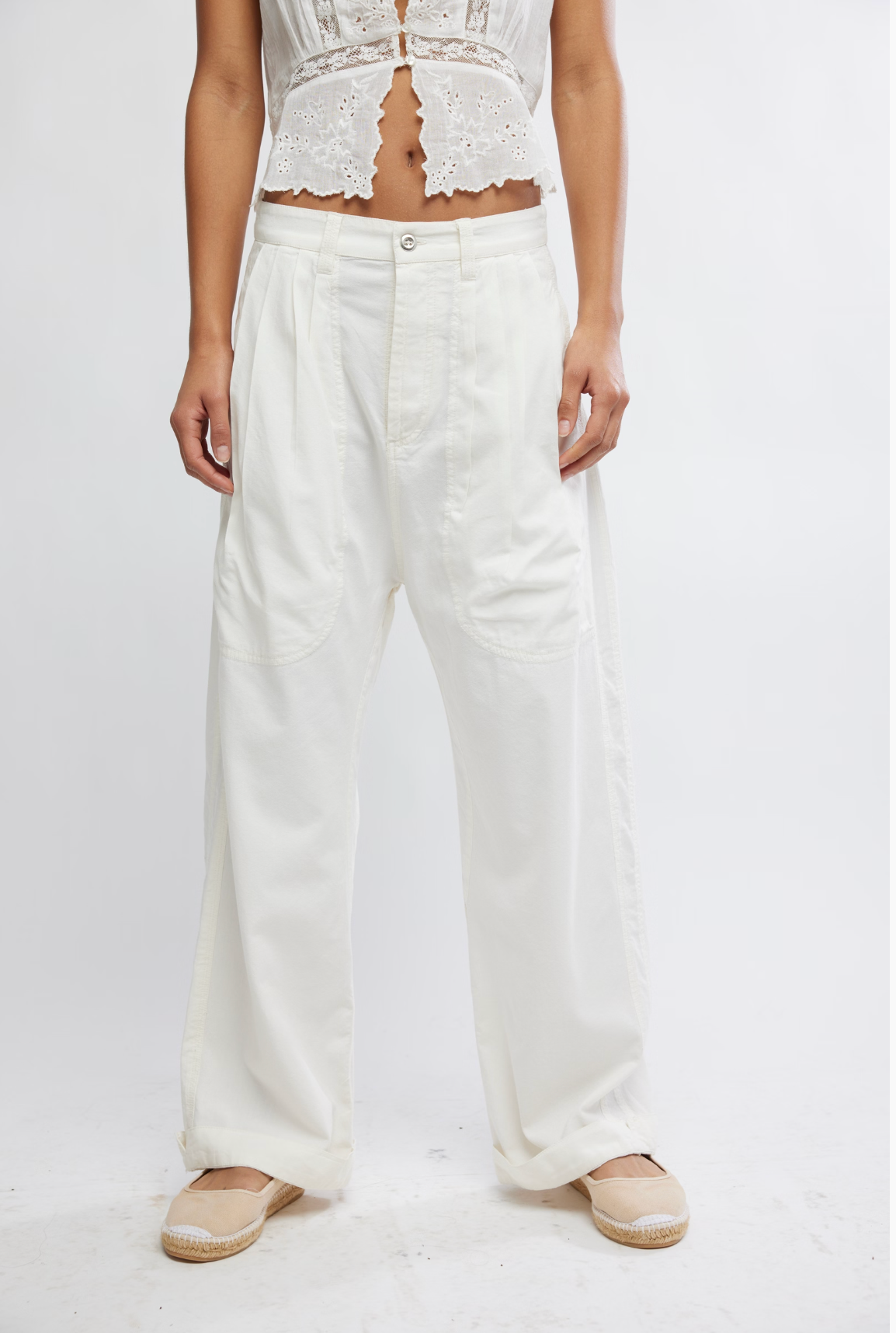 Clover Dropped Trouser in Tofu by Free People