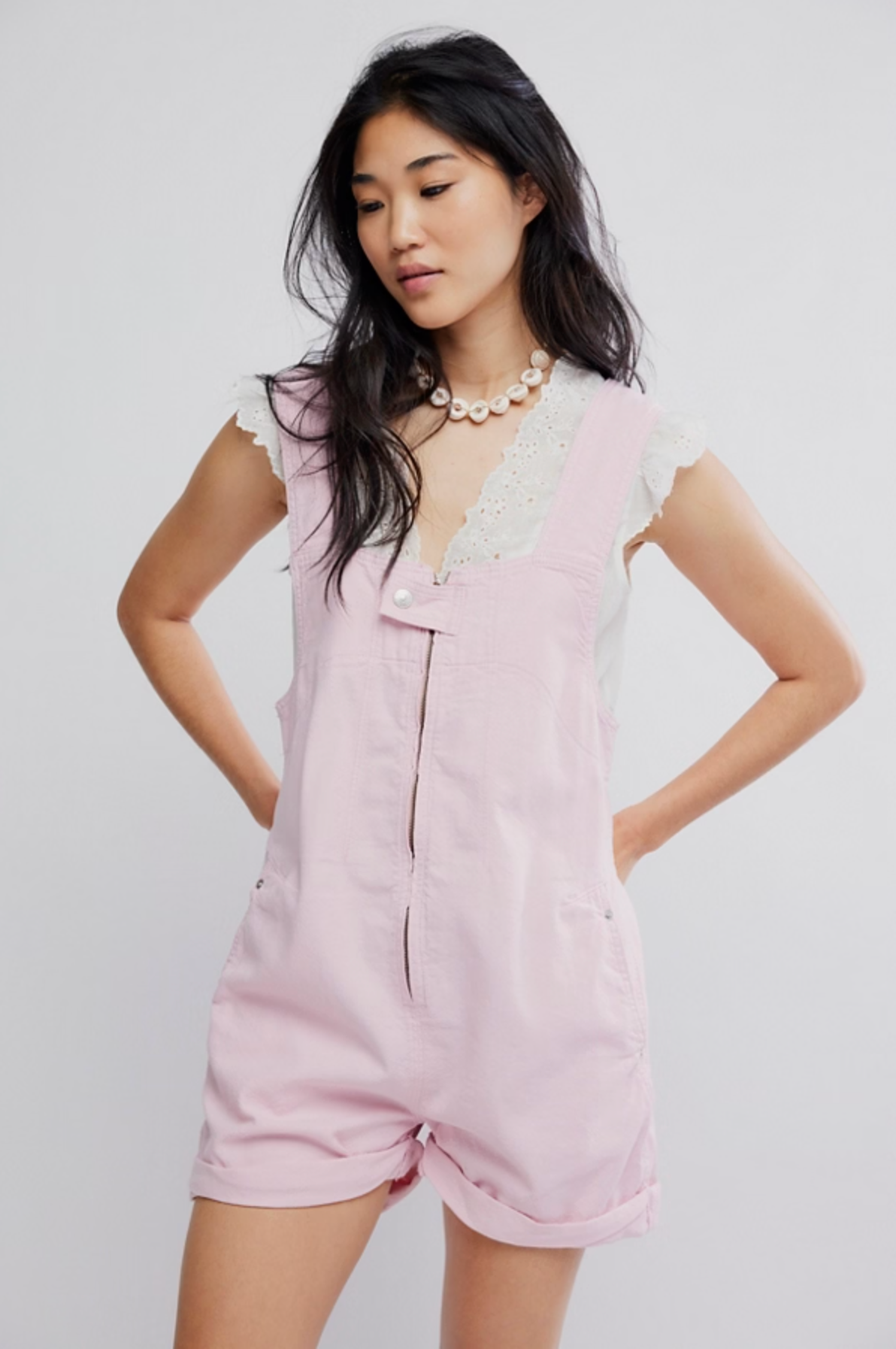 Free People Jude Shortall Overall Short in Pink Parfait