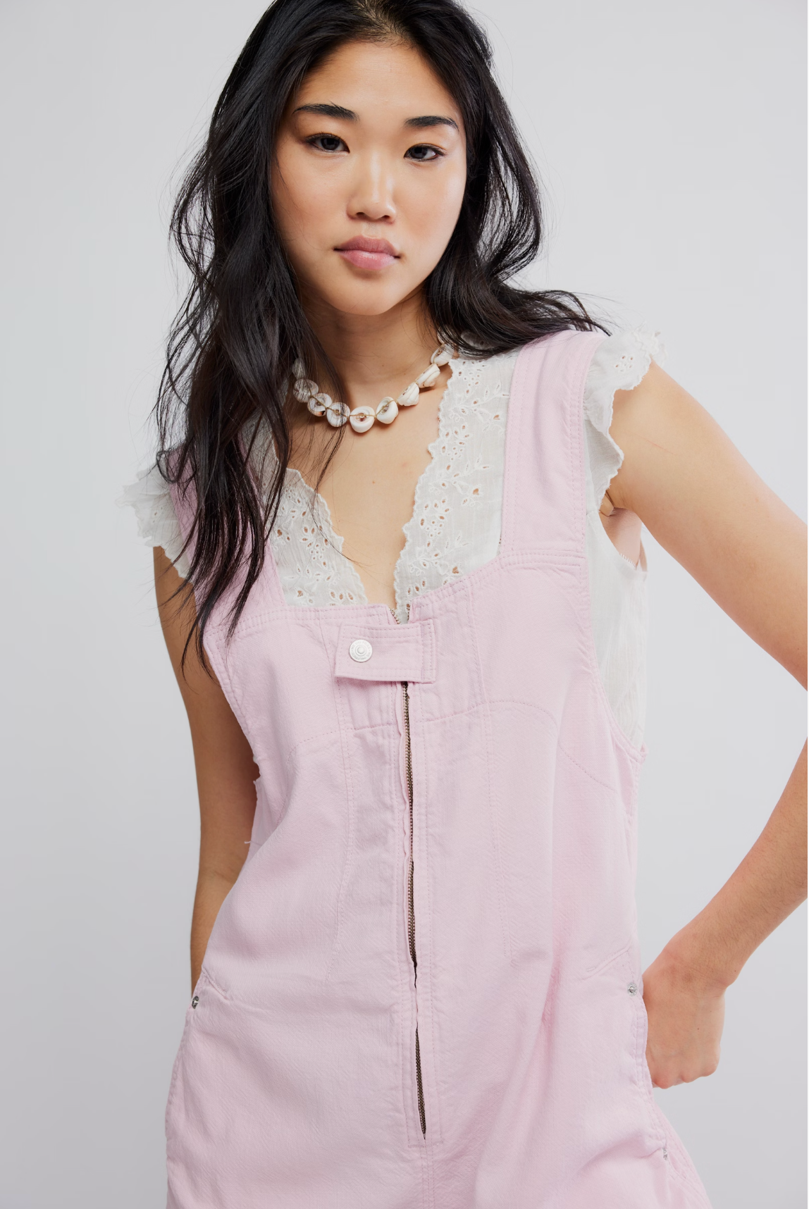 Free People Jude Shortall Overall Short in Pink Parfait
