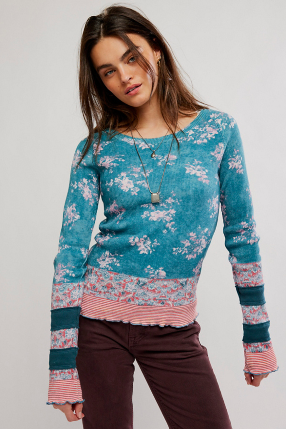 Easy Does It Printed Long Sleeve in Lagoon Combo