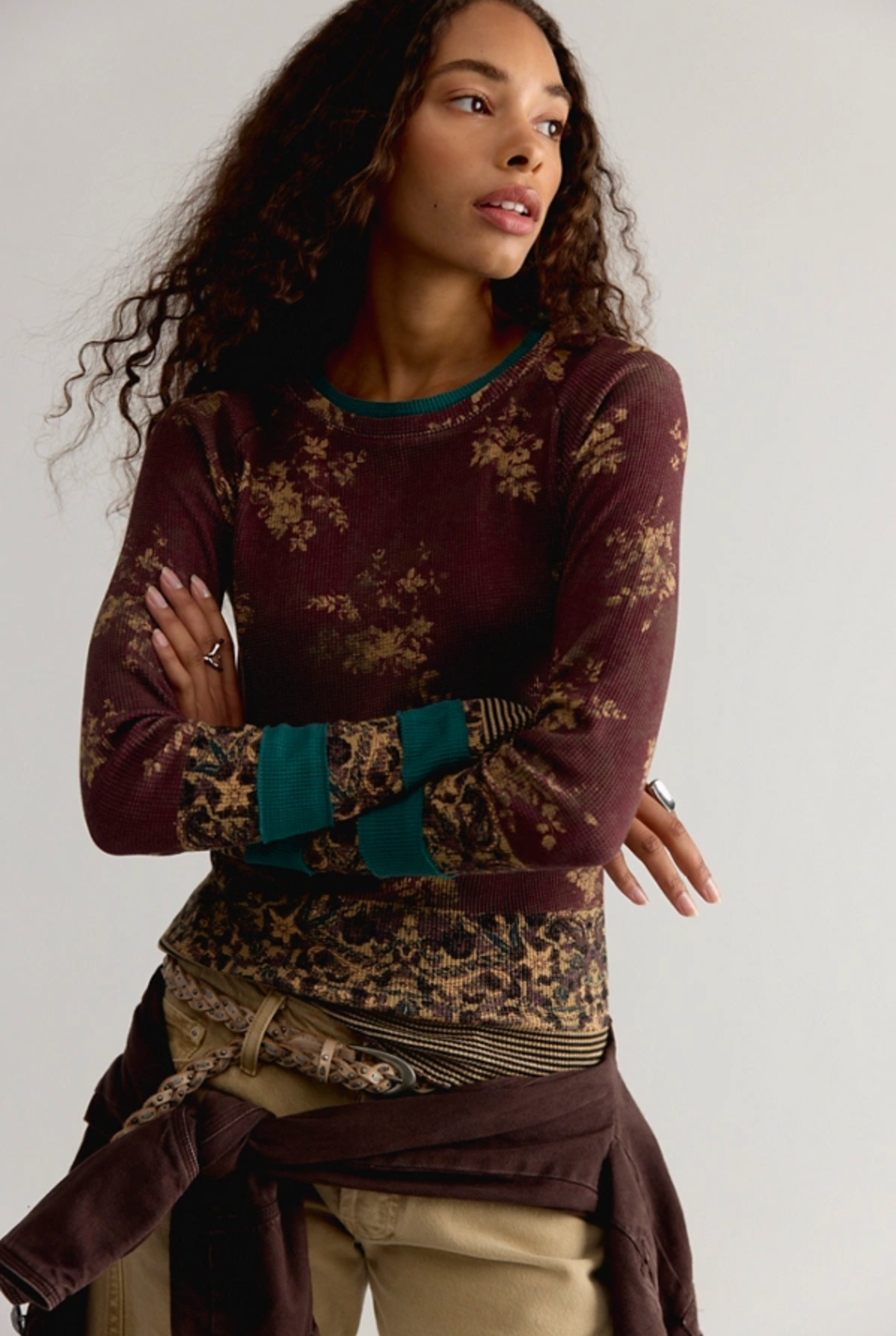 Easy Does It Printed Long Sleeve in Wine Combo