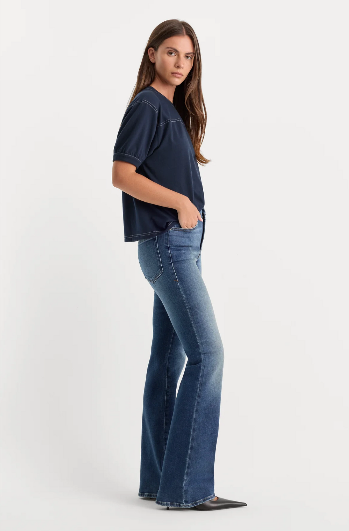 Good American Soft Tech Good Classic Bootcut Jeans in NewCrest