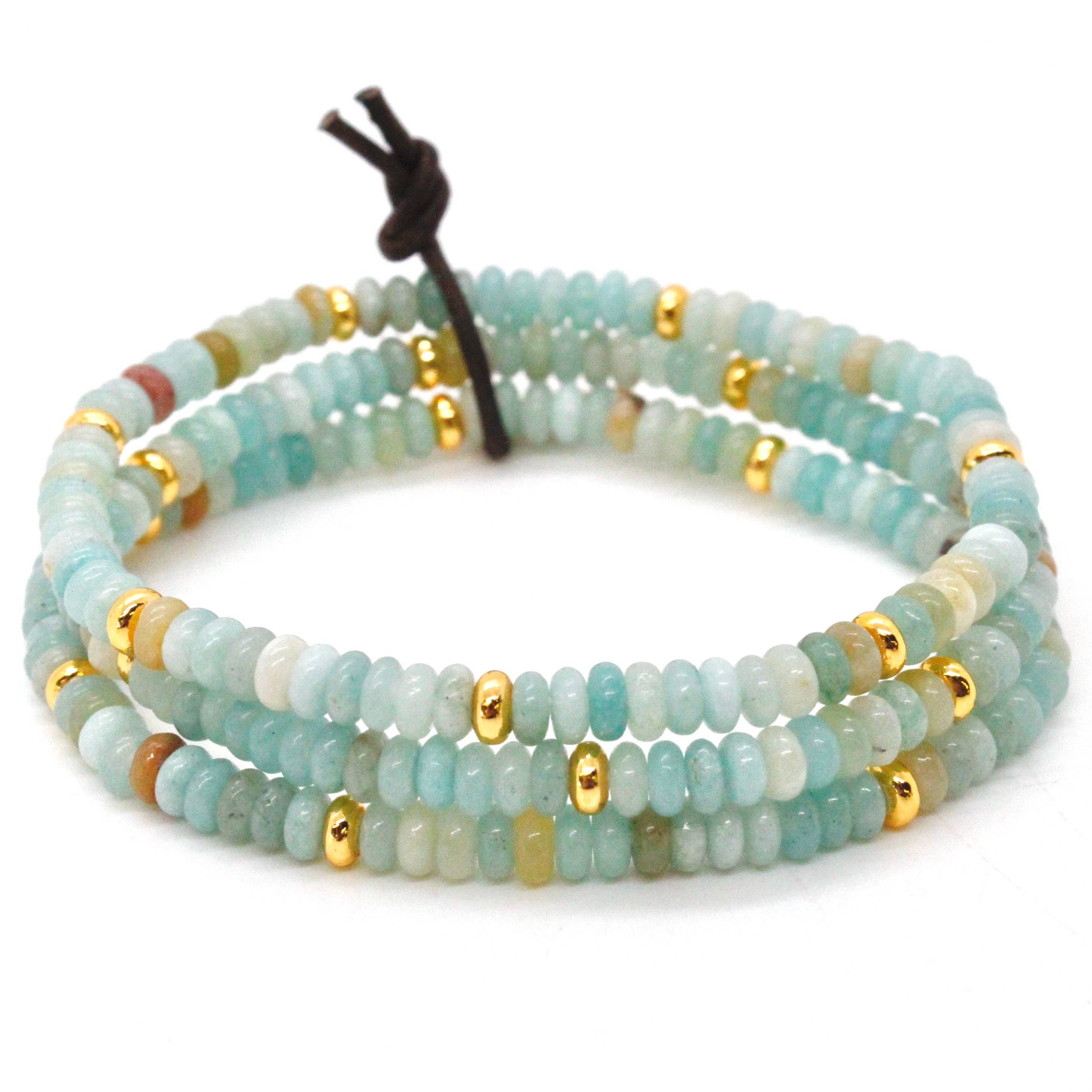 Amazonite beads and gold accents intertwined in a captivating Amazonite + Gold Bracelet Bundle design