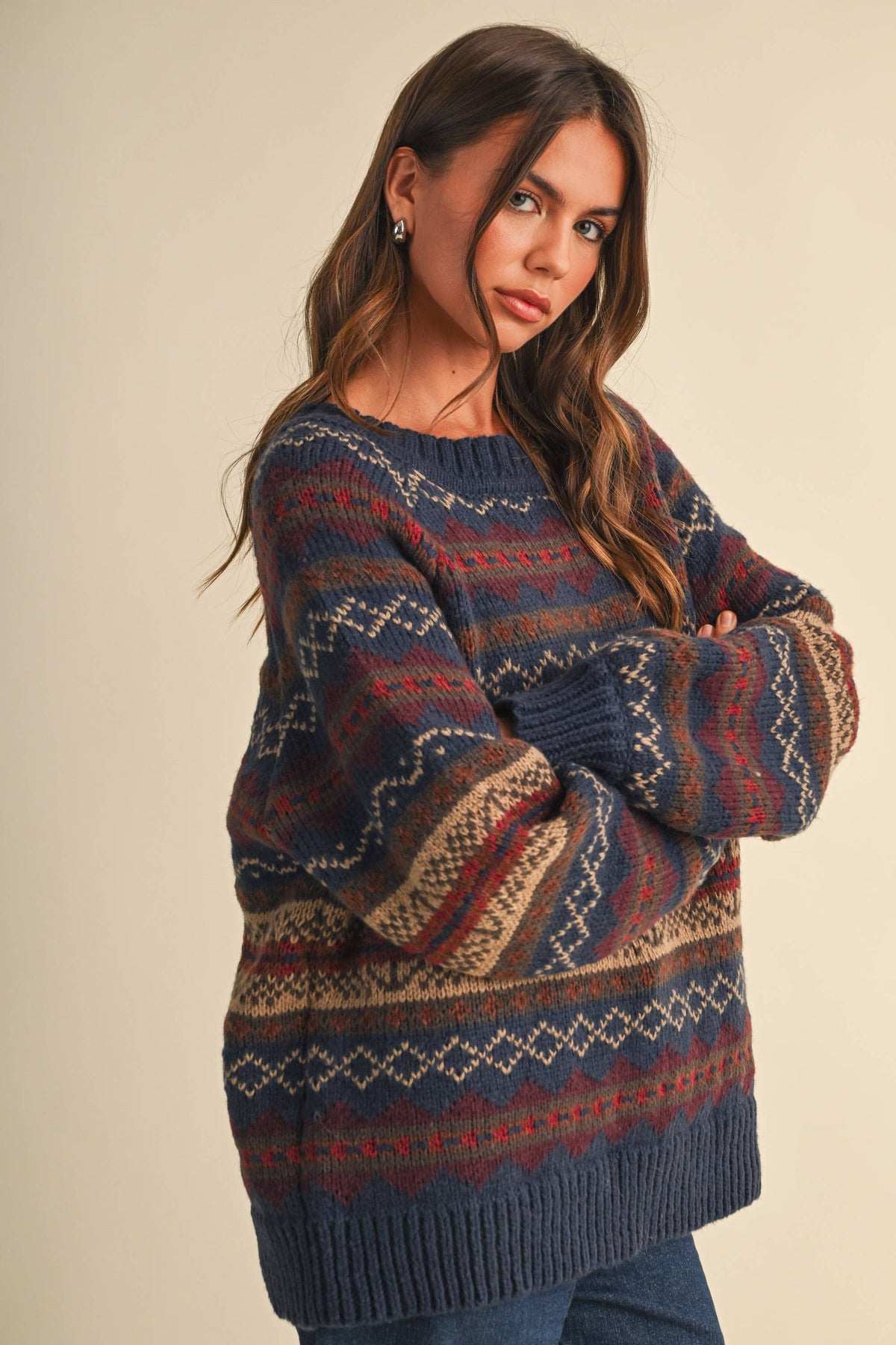 IT4703 LONG SLEEVED FAIR ISLE SWEATER