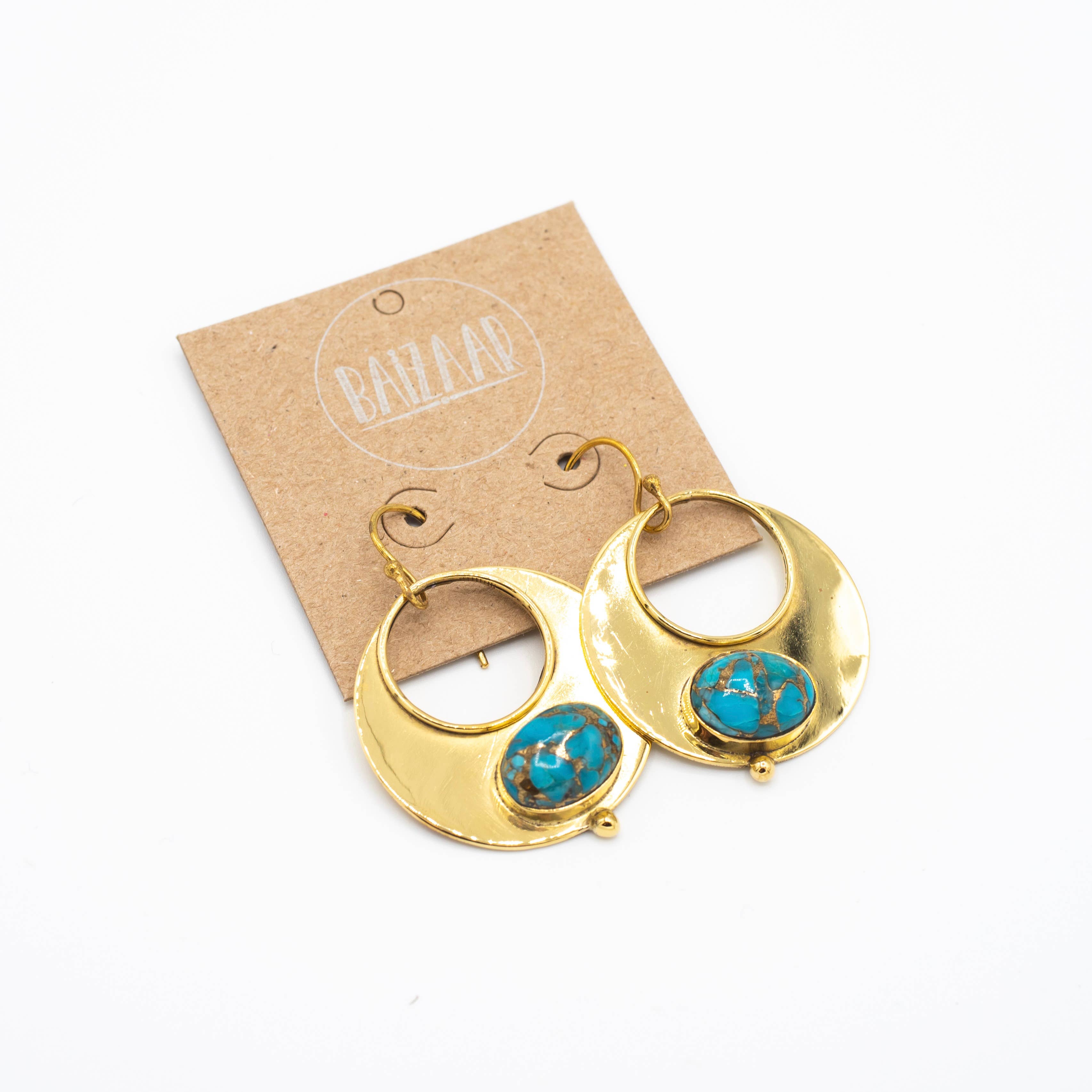 Brass Turquoise Open Circle Earring
