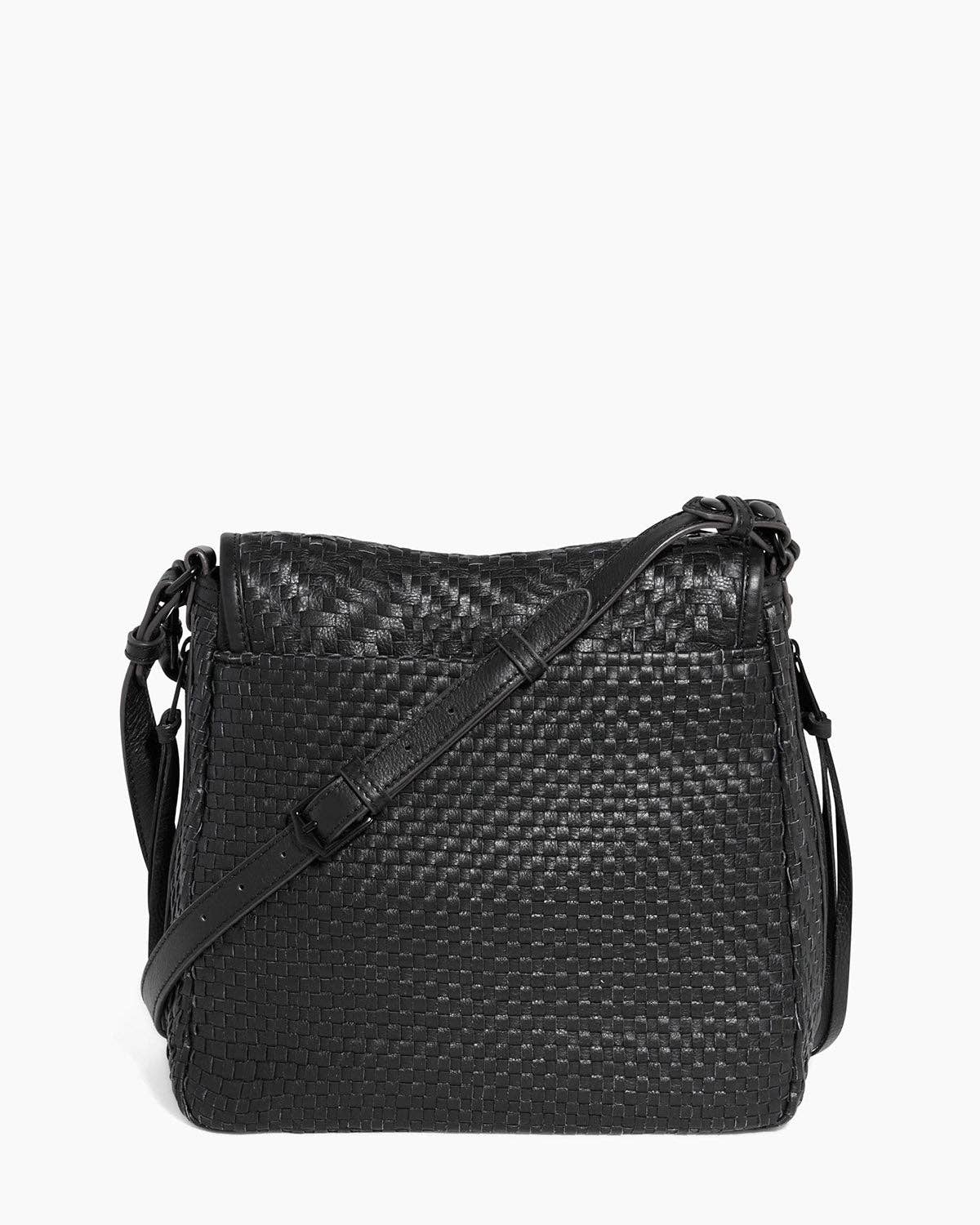 All For Love Novelty Zip Top Convertible Shoulder black woven leather bag with adjustable shoulder strap