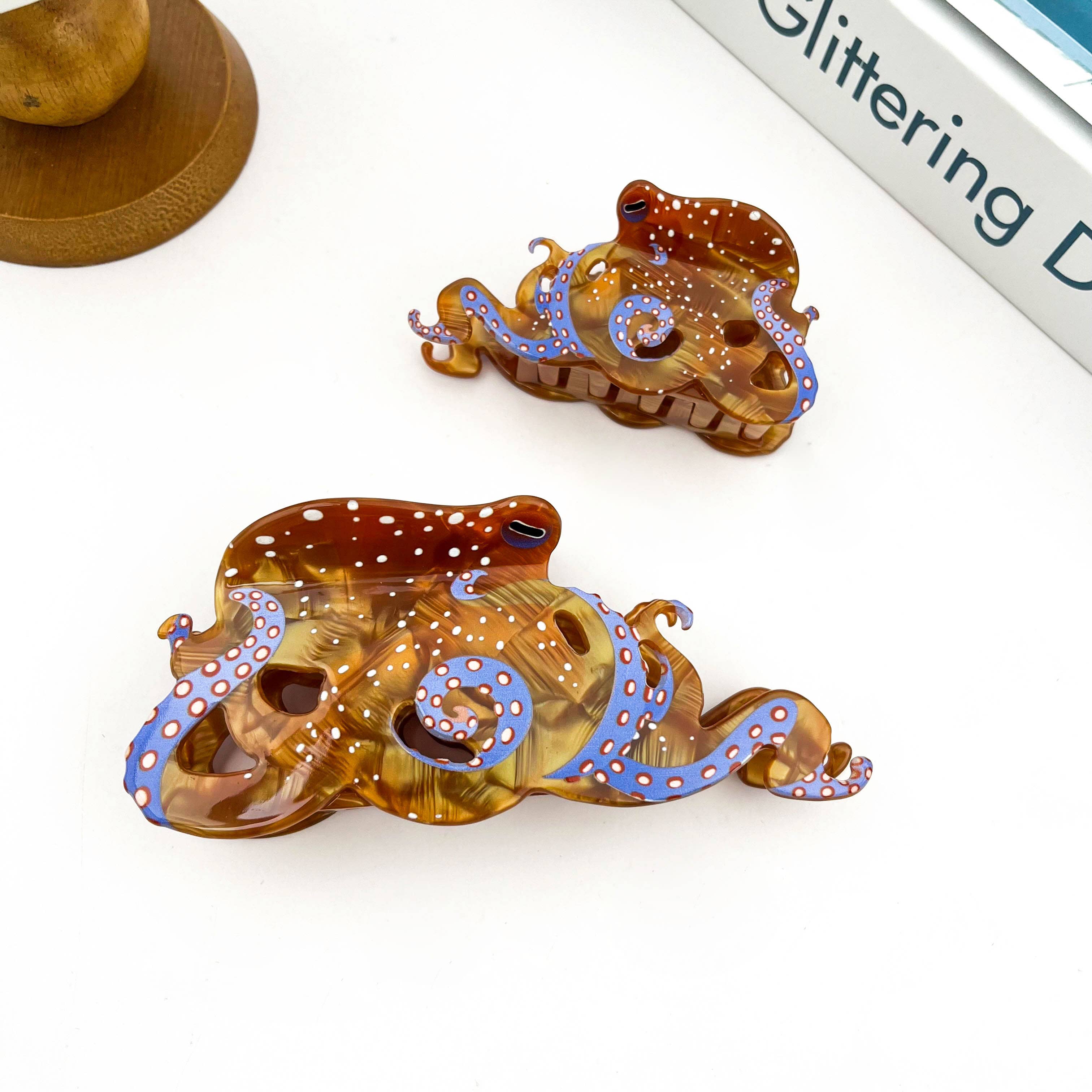 Blue Ring Octopus Hair Claw Clip, Acetate Hair Clip