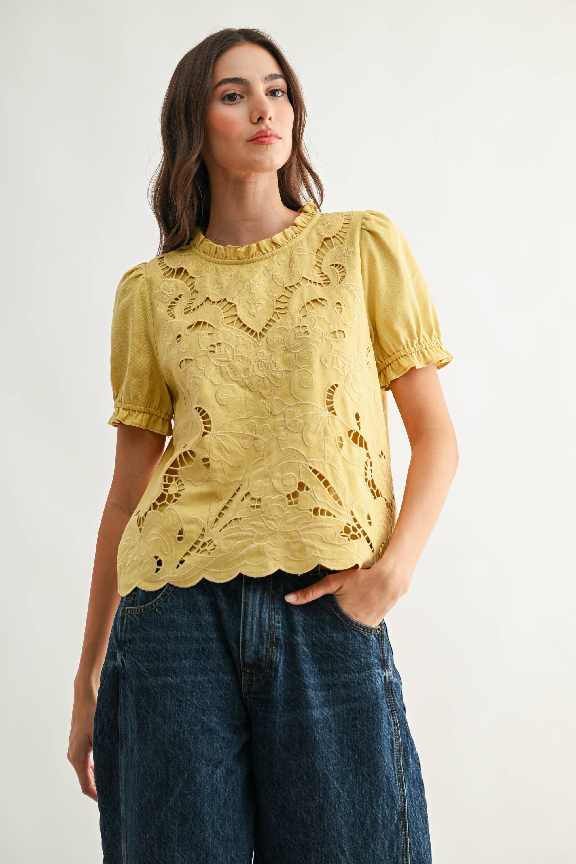 Embroidered Short Sleeve Blouse