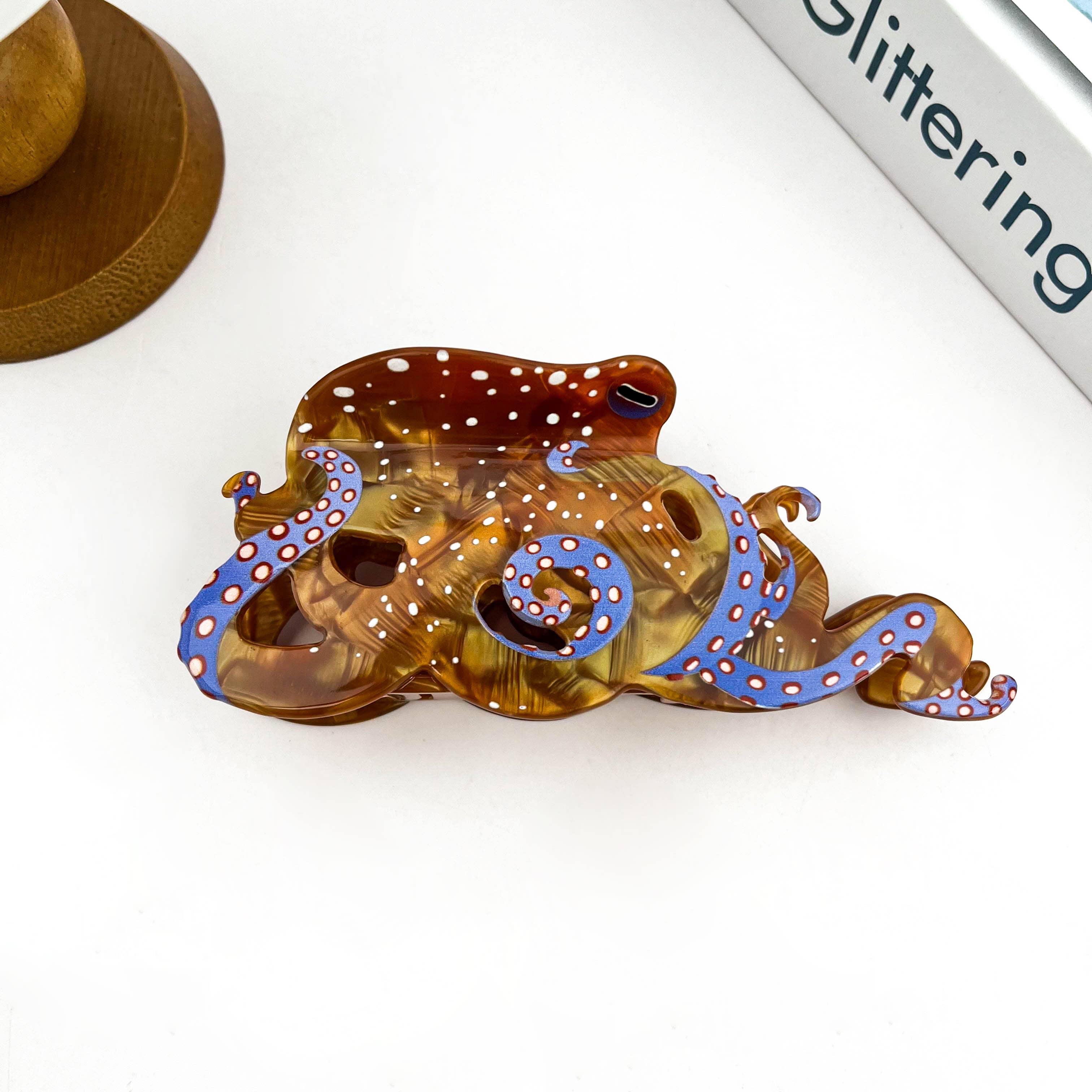 Blue Ring Octopus Hair Claw Clip, Acetate Hair Clip