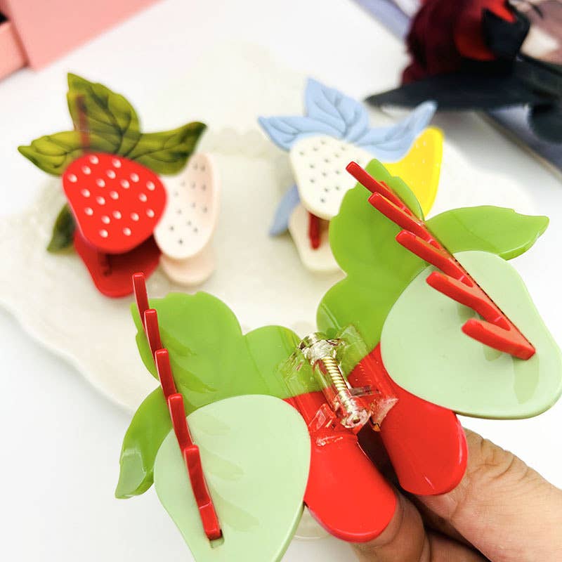 Fun Double Strawberry Hair Clip, Acetate Fruit Claw Clips