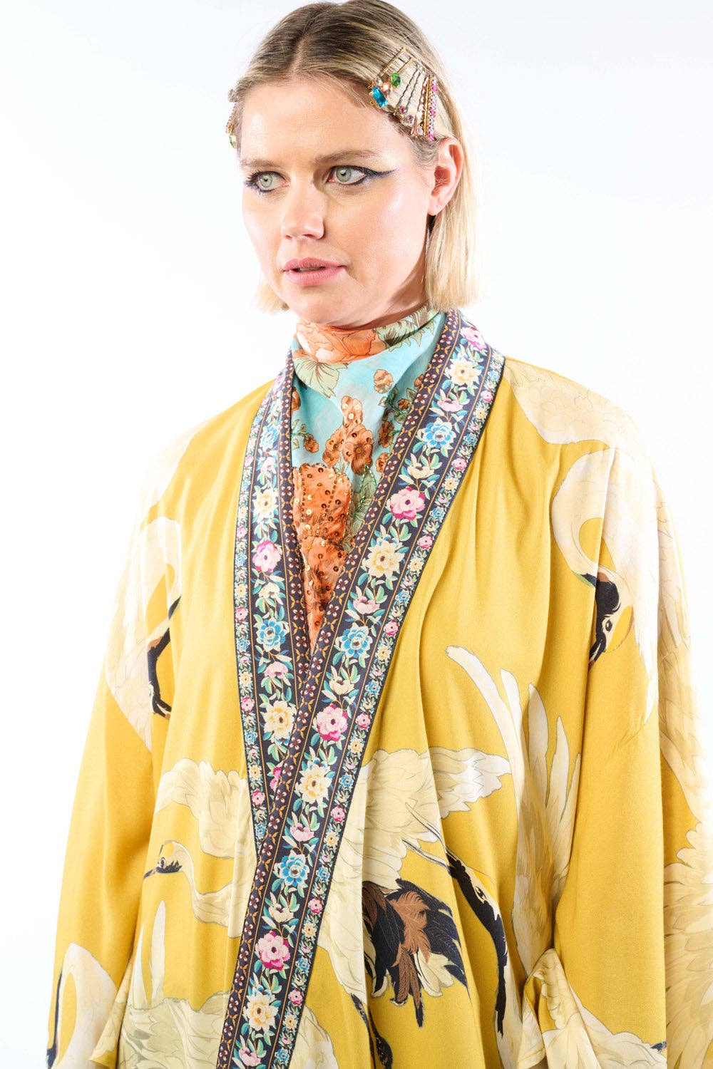 Story of the Crane Kimono - Mustard | Bohemian Coverup Robe