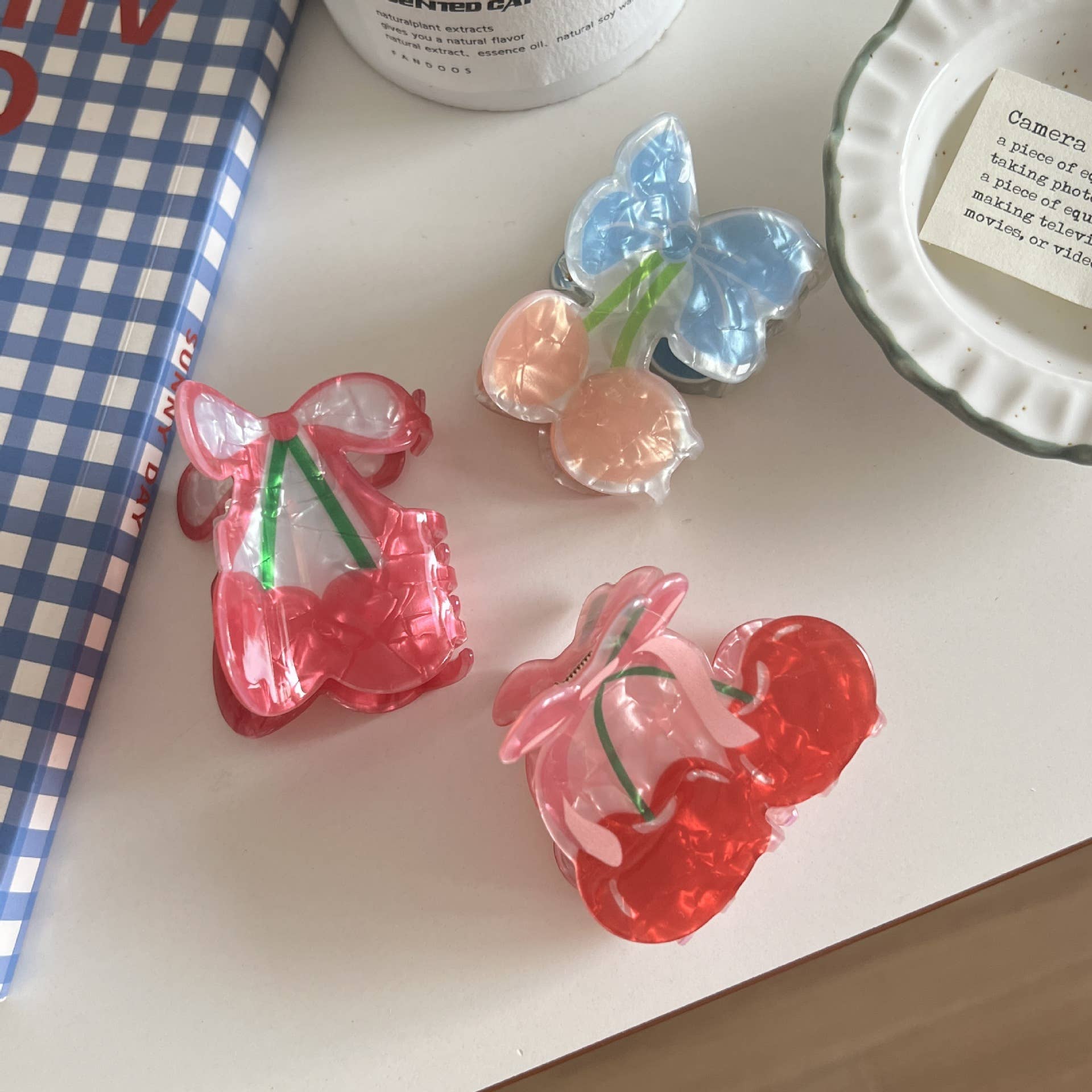 Sweet Bow-Adorned Cherry-Shape Hair Claw Clip