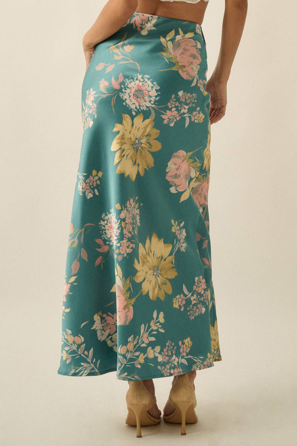 Textured Floral-Print Bias-Cut Maxi Skirt