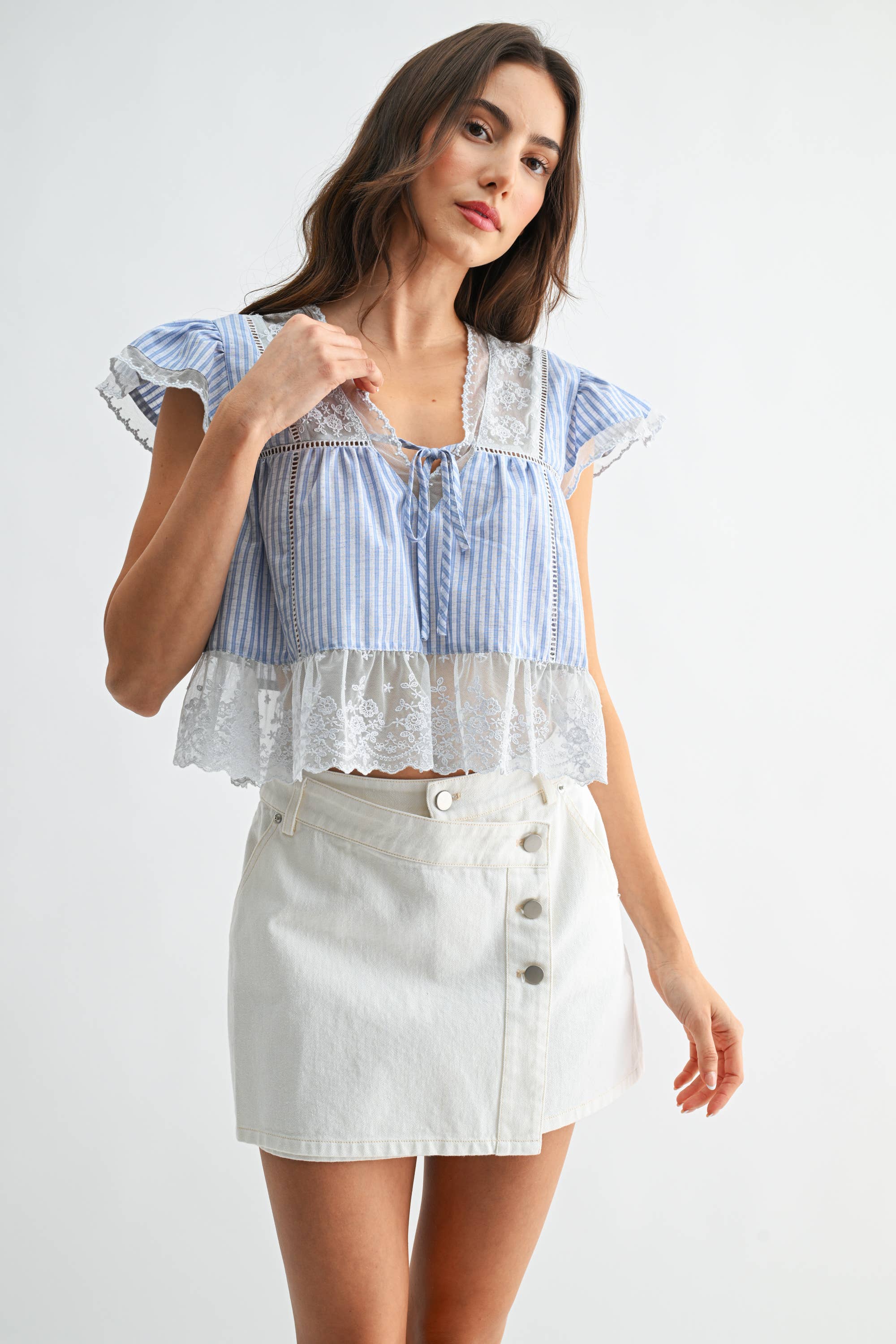 CST10128J LACE-TRIMMED BLOUSE