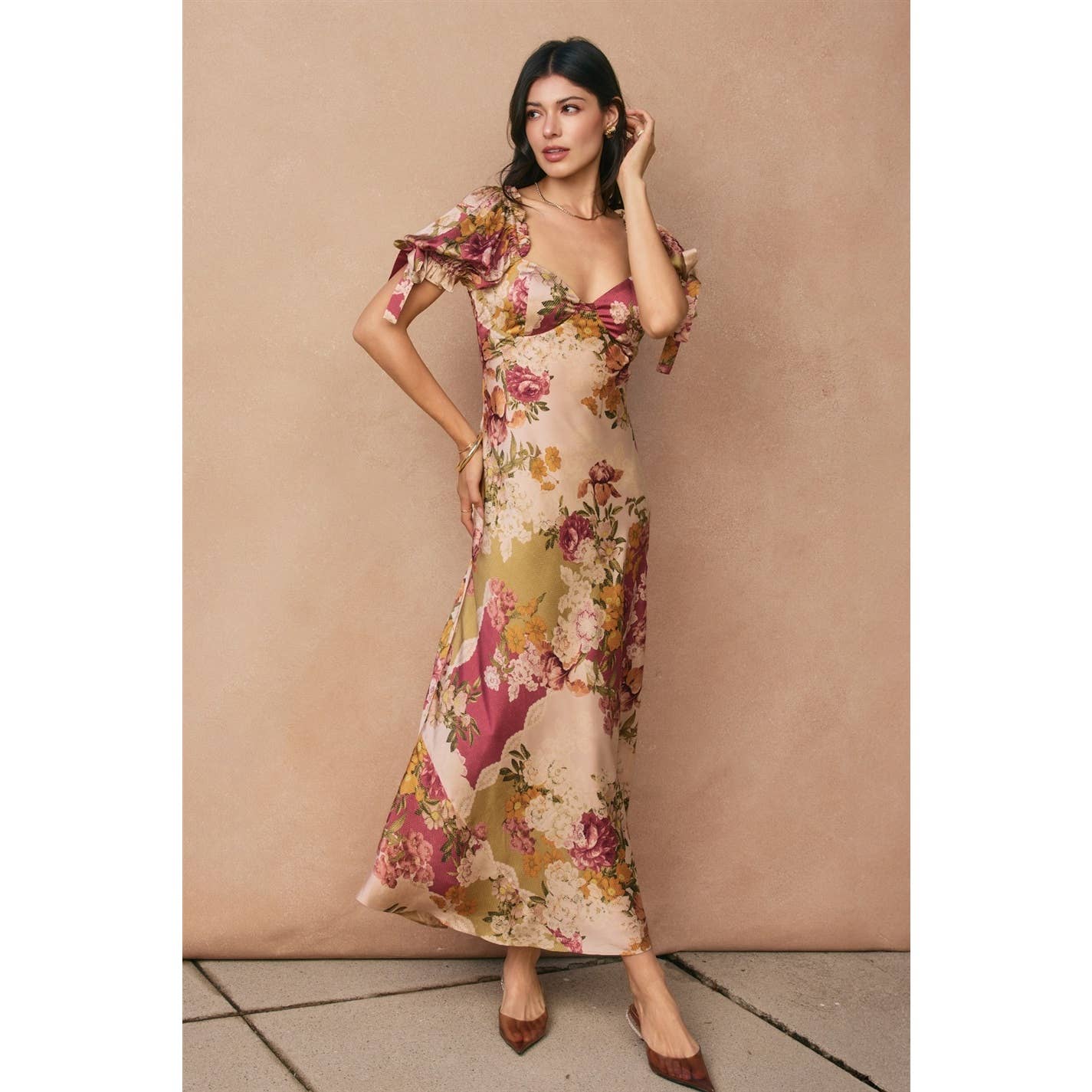 Meadow Romance Bow Tie Puff Sleeve Dress