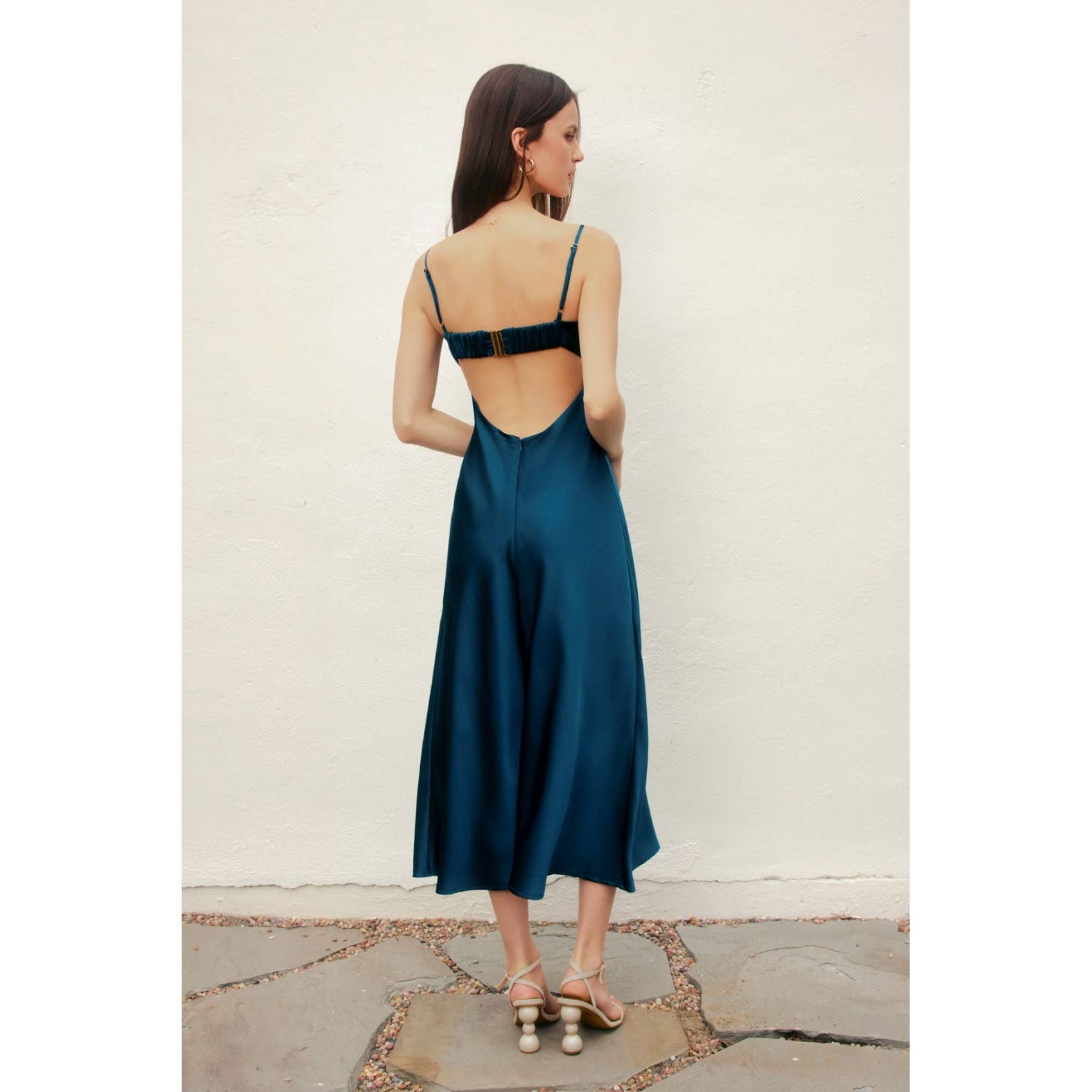 Satin Lace Trim Slip Midi Dress