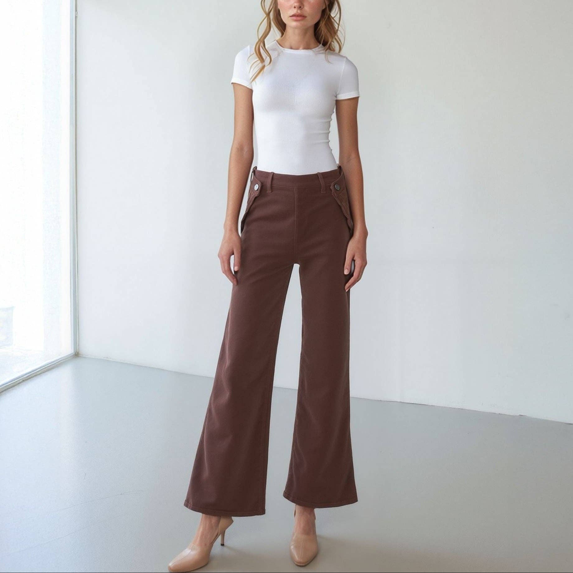 Dina High Waisted Wide Corduroy In Brown
