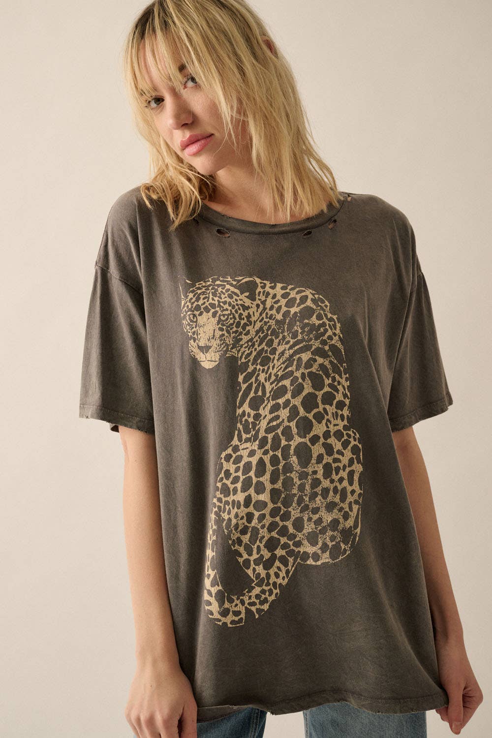 Cheetah Mineral-Washed Oversized Graphic Tee