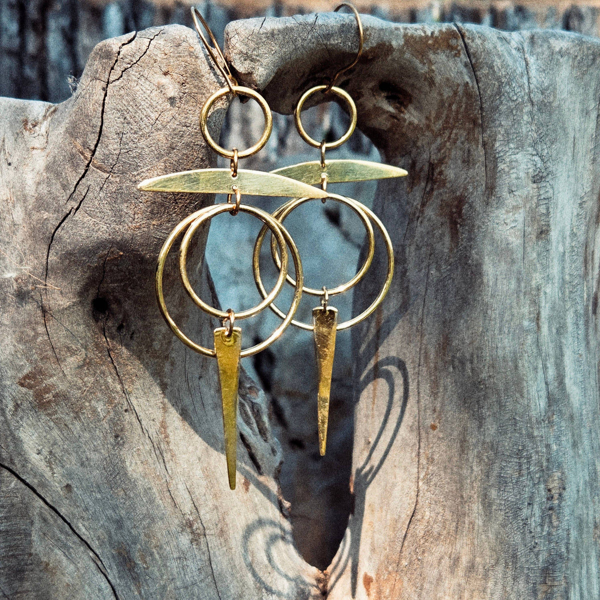 Brass hoop small light chandelier earrings handmade solstice