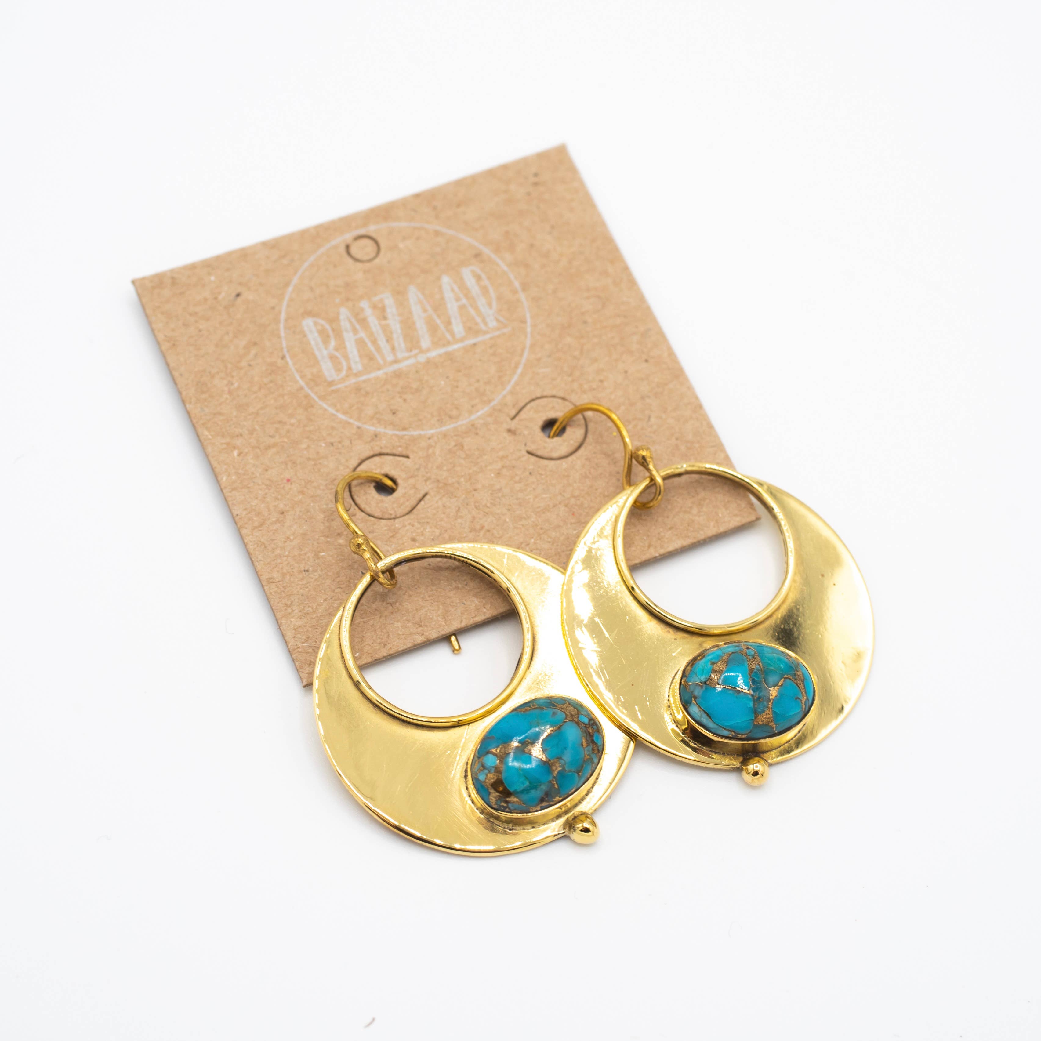 Brass Turquoise Open Circle Earring