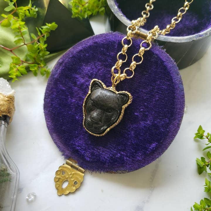 Carved Ebony Panther Lioness Necklace