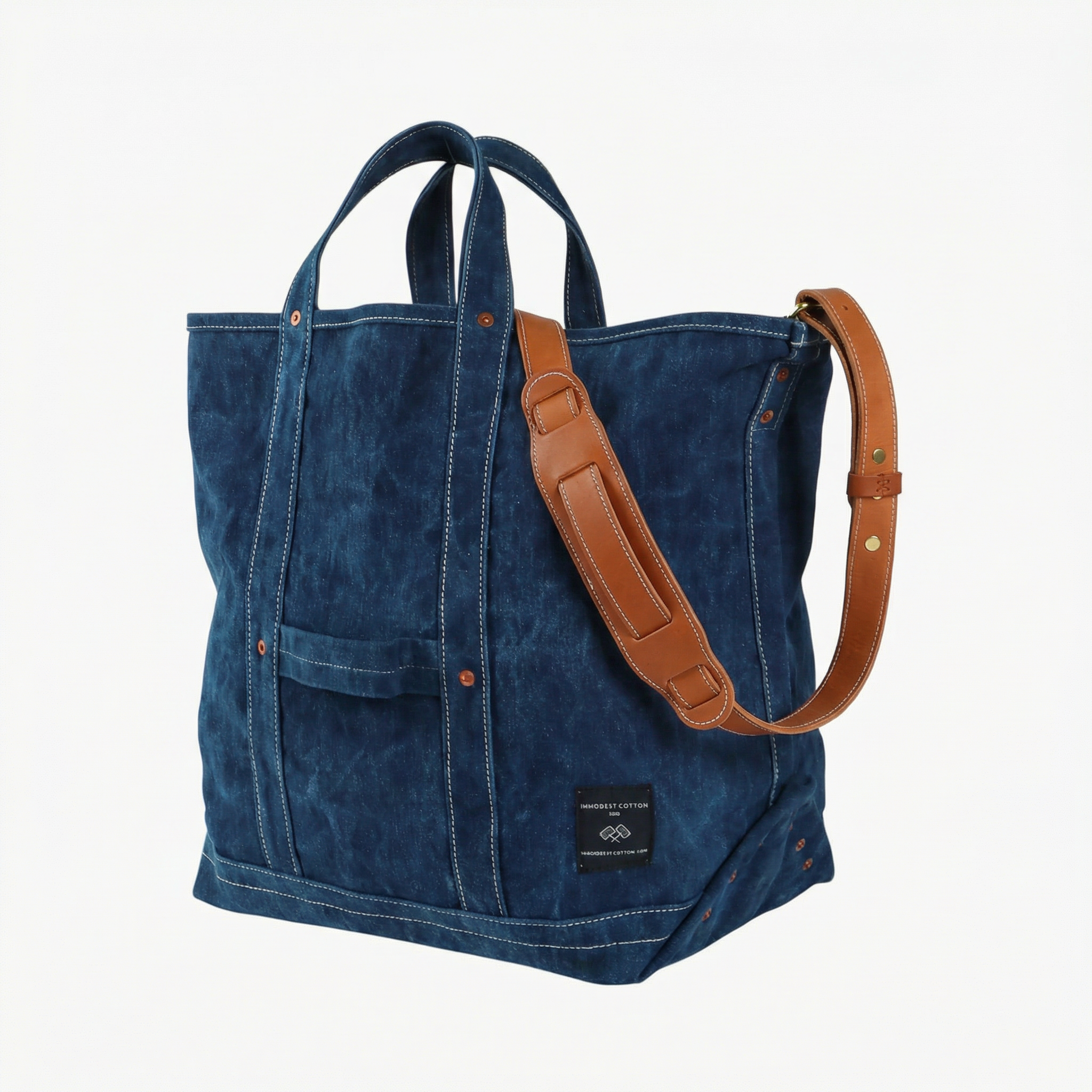 Electrician Tote | Indigo canvas tote bag with leather strap and sturdy handles, perfect for everyday use and artisan style.