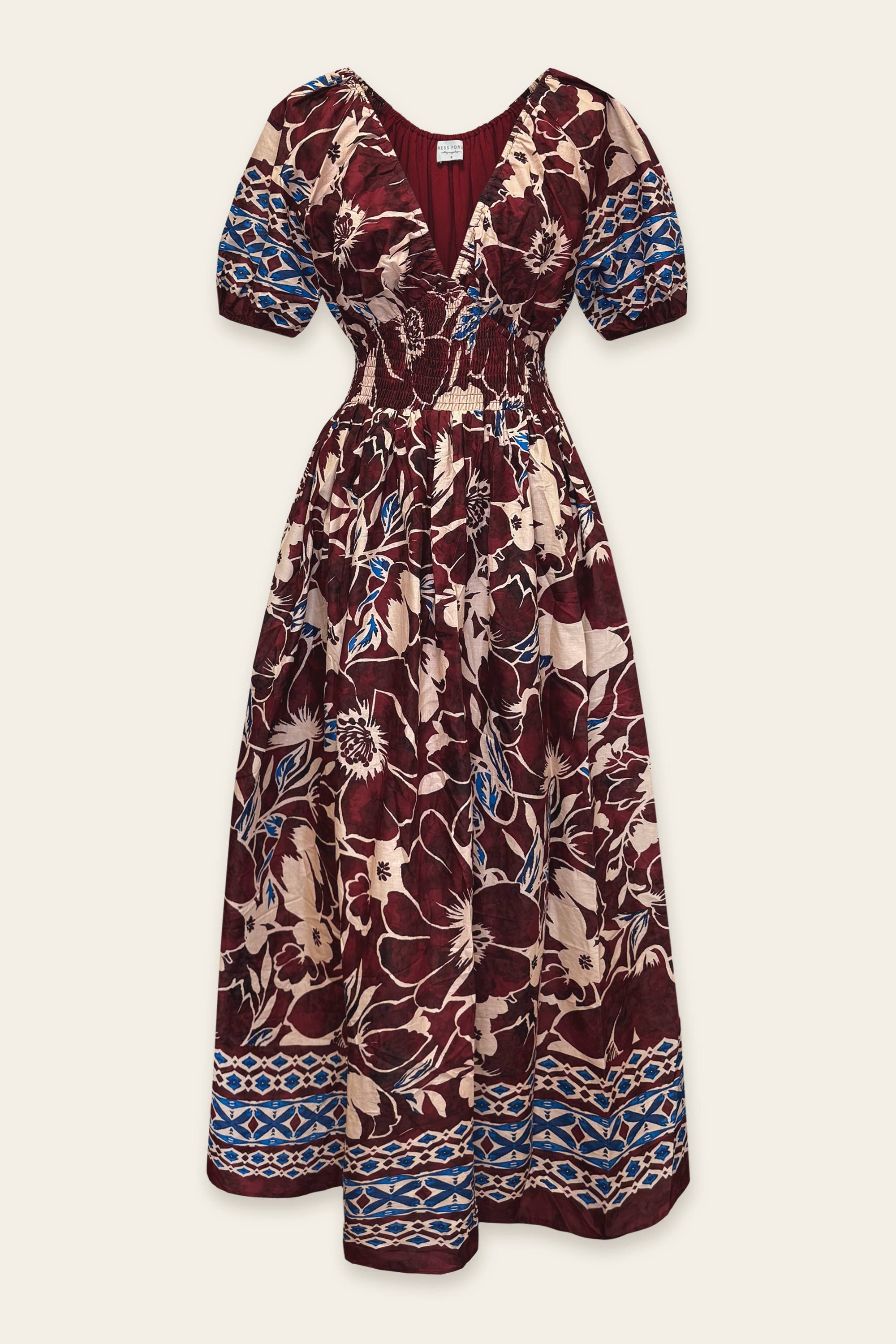 Serene Hills Puff Sleeve V Neck Dress