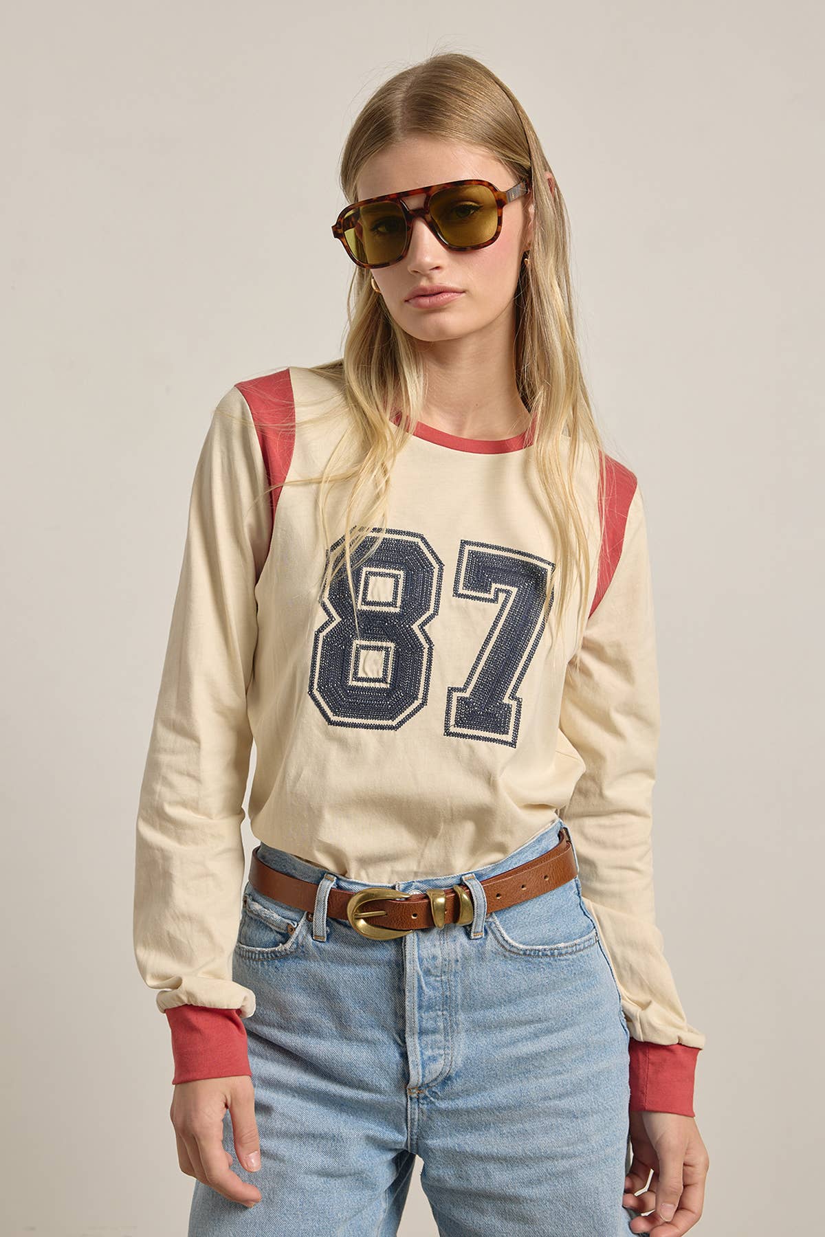 87 Embroidered Varsity Long Sleeve Top