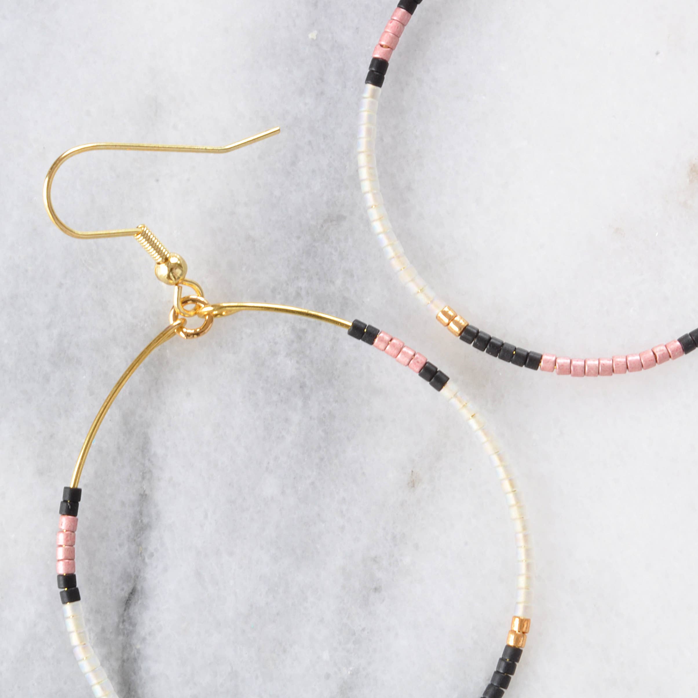 Large Gold Beaded Dangle Hoop Earrings