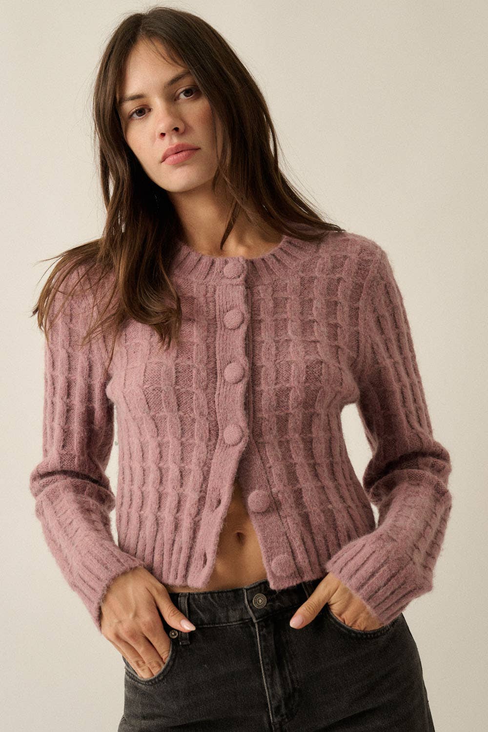 Cable Knit Button-Up Cardigan Sweater