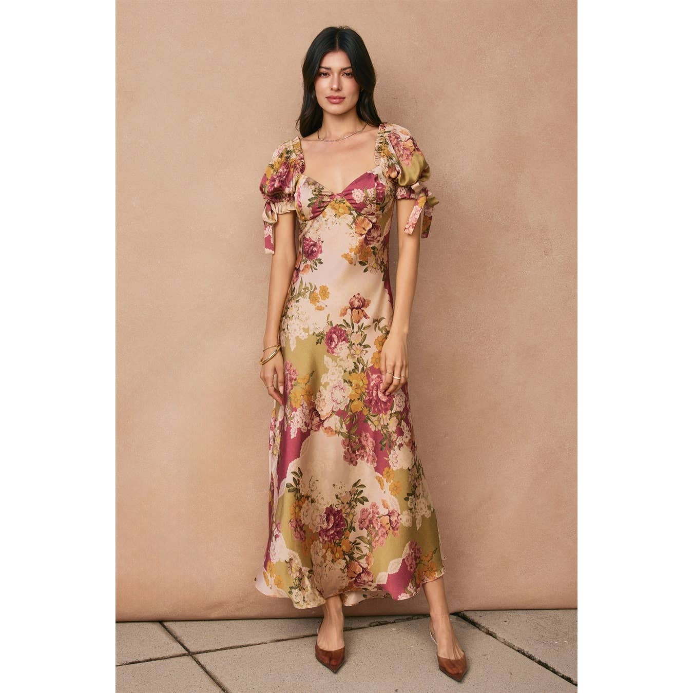 Meadow Romance Bow Tie Puff Sleeve Dress