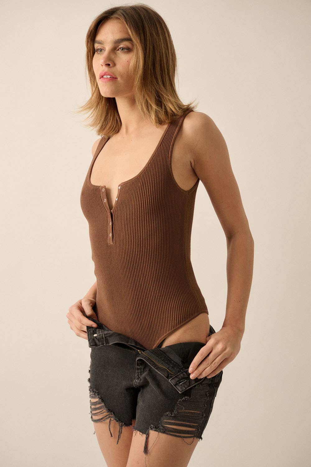 Shaper Fit Scoop Neck Rib Knit Tank Bodysuit