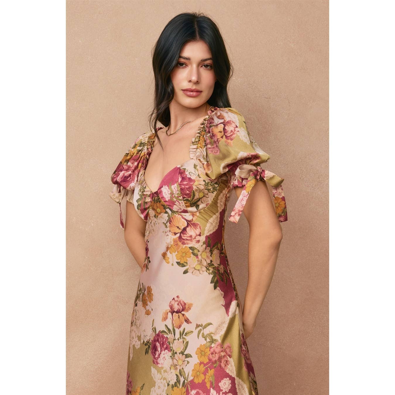 Meadow Romance Bow Tie Puff Sleeve Dress