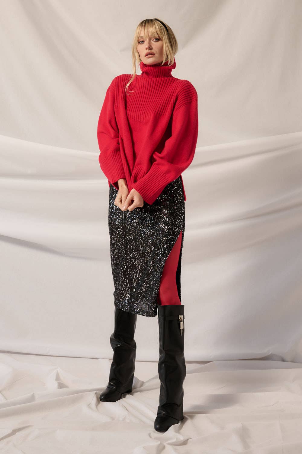 Sequins High Waist Zipper Closure Midi Skirt