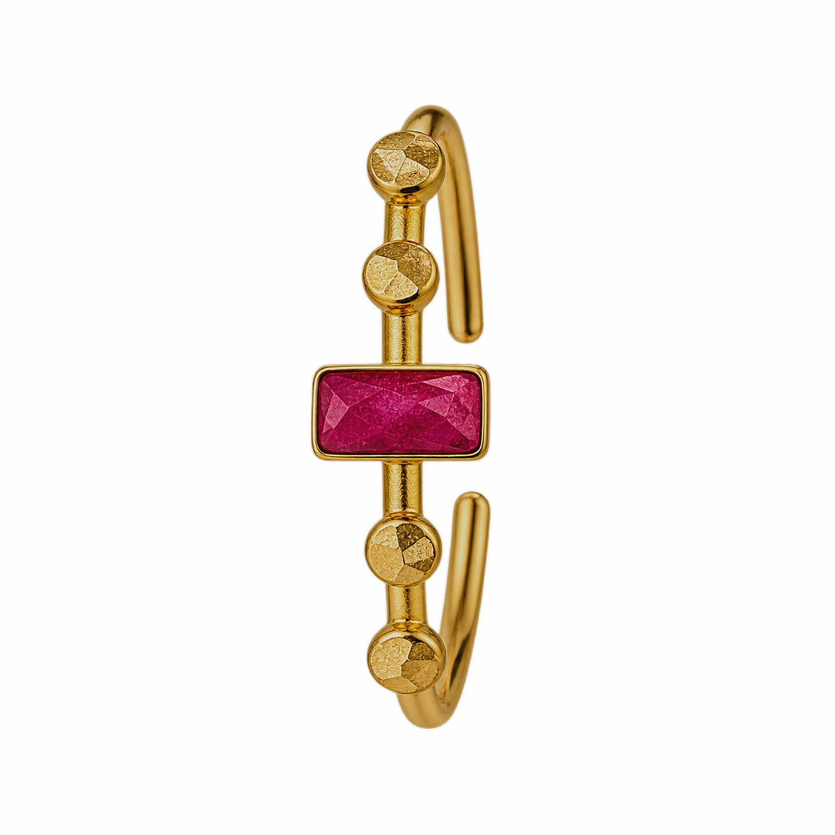 Harem Ruby Bangle gold tone bracelet with textured round accents and a faceted ruby red centerpiece