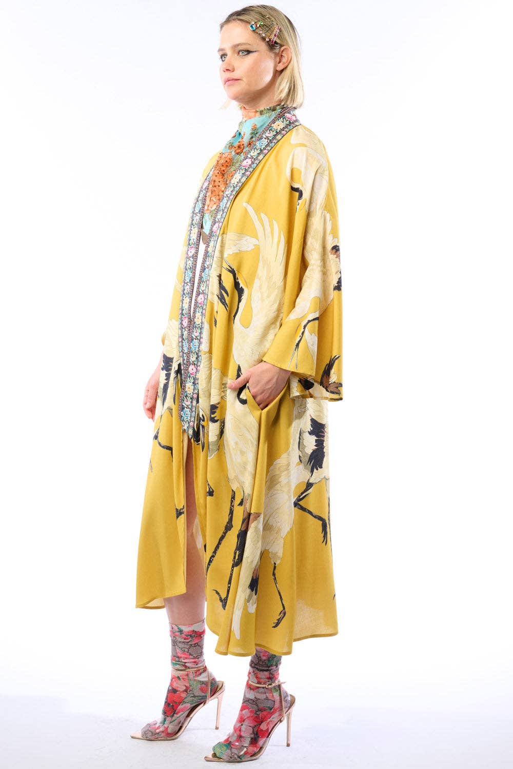 Story of the Crane Kimono - Mustard | Bohemian Coverup Robe