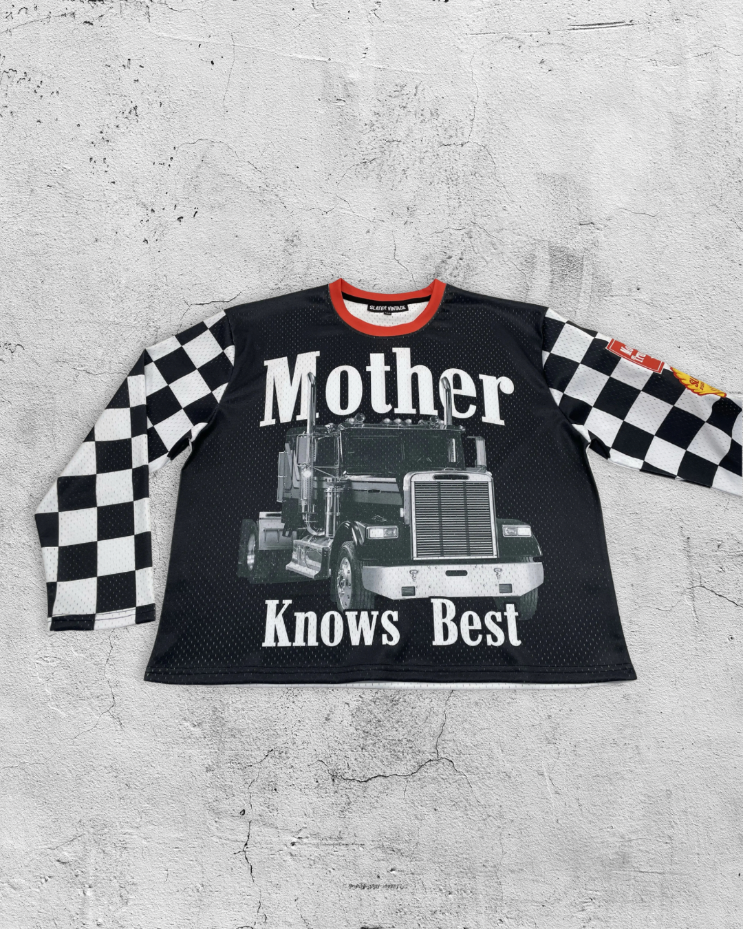 Limited Mother Knows Best Trendy Cherry Red Mesh Jersey