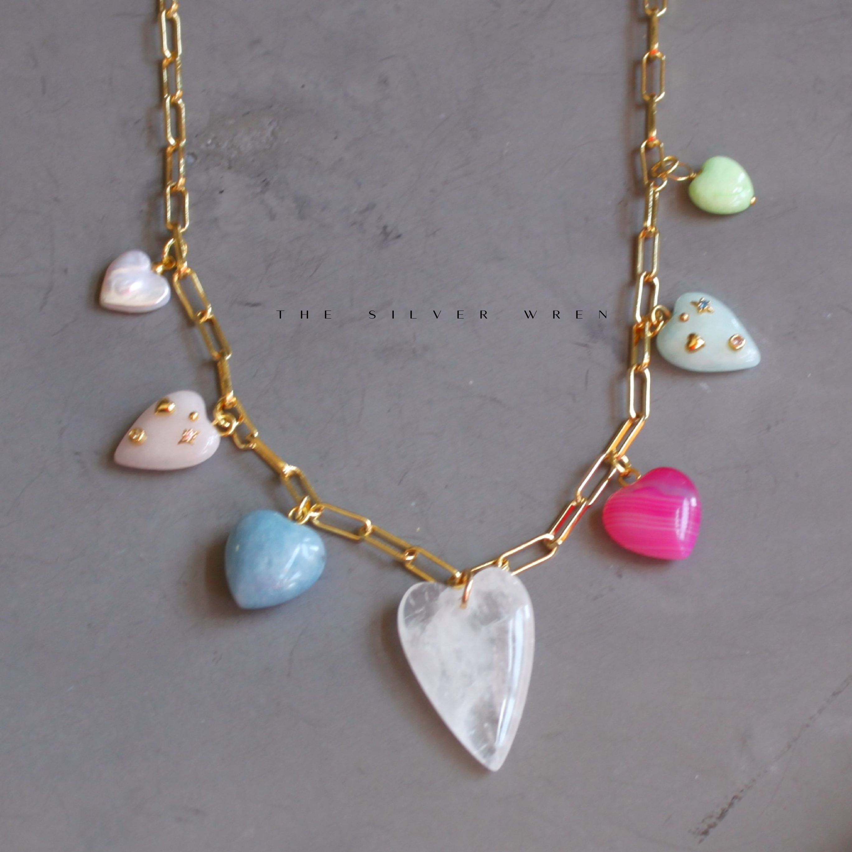 Stone Heart Multi Charm Necklace