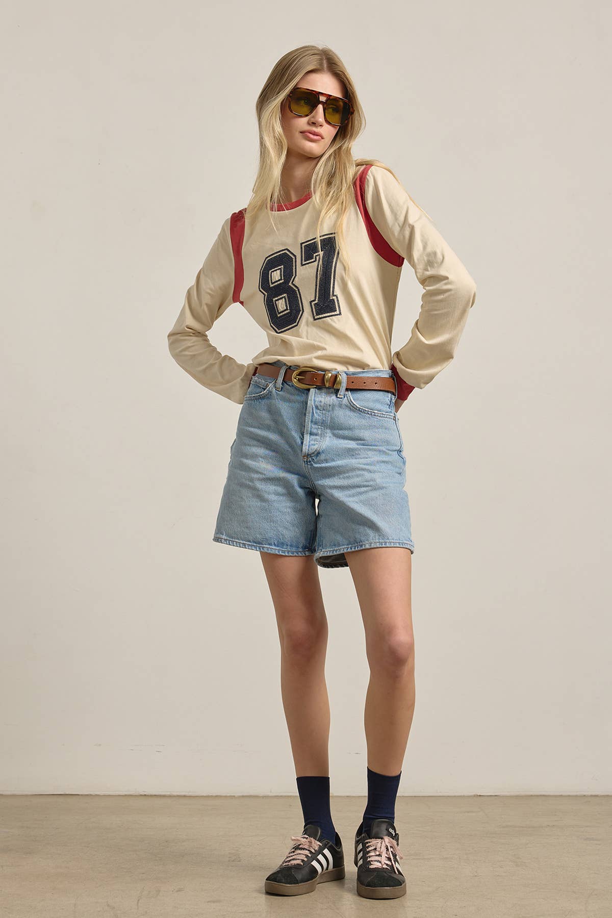 87 Embroidered Varsity Long Sleeve Top