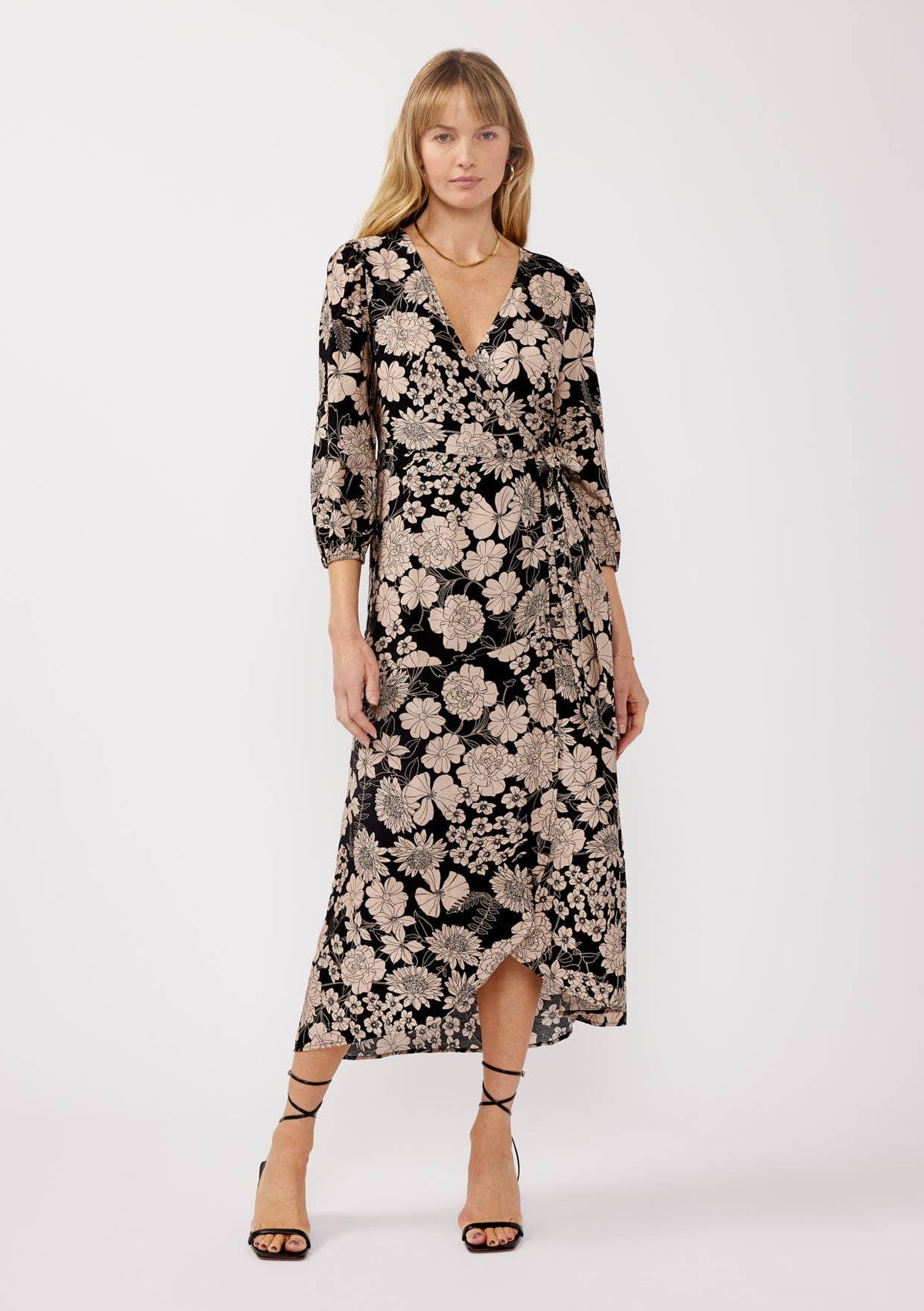3/4 Sleeve Rayon Wrap Maxi Dress