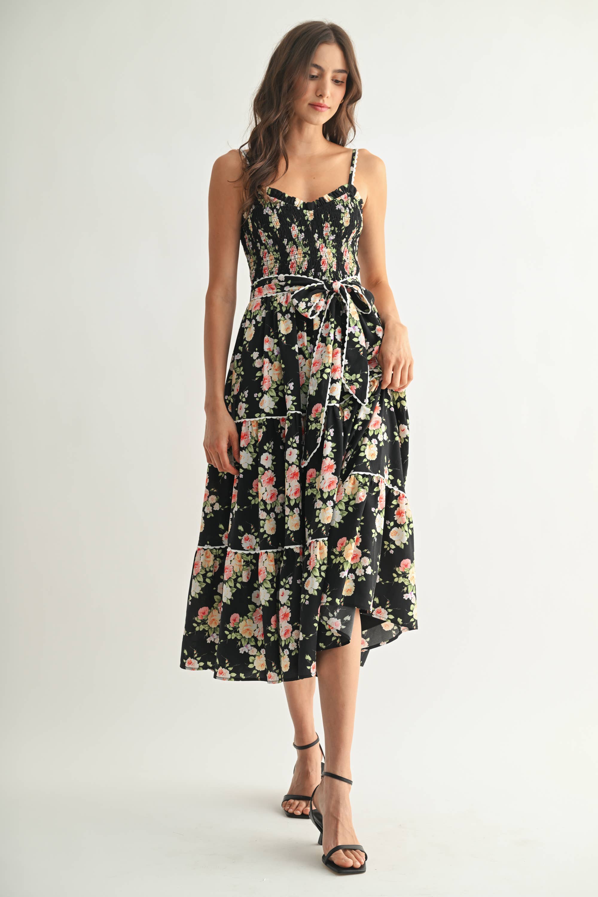 FLORAL PRINT TIERED MAXI DRESS