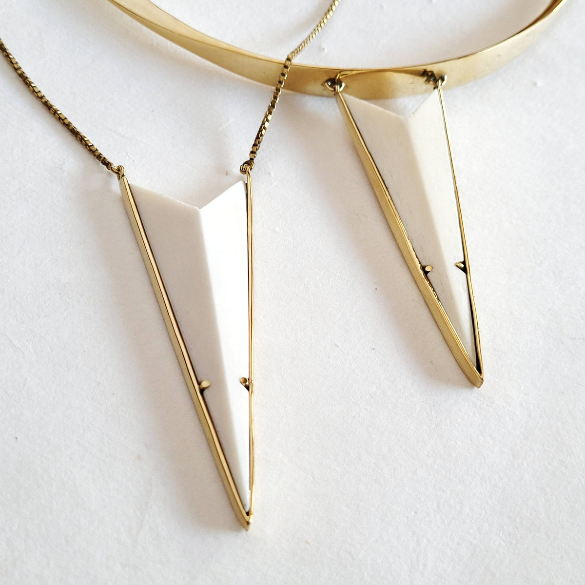 Brass horn bone collection necklace handmade