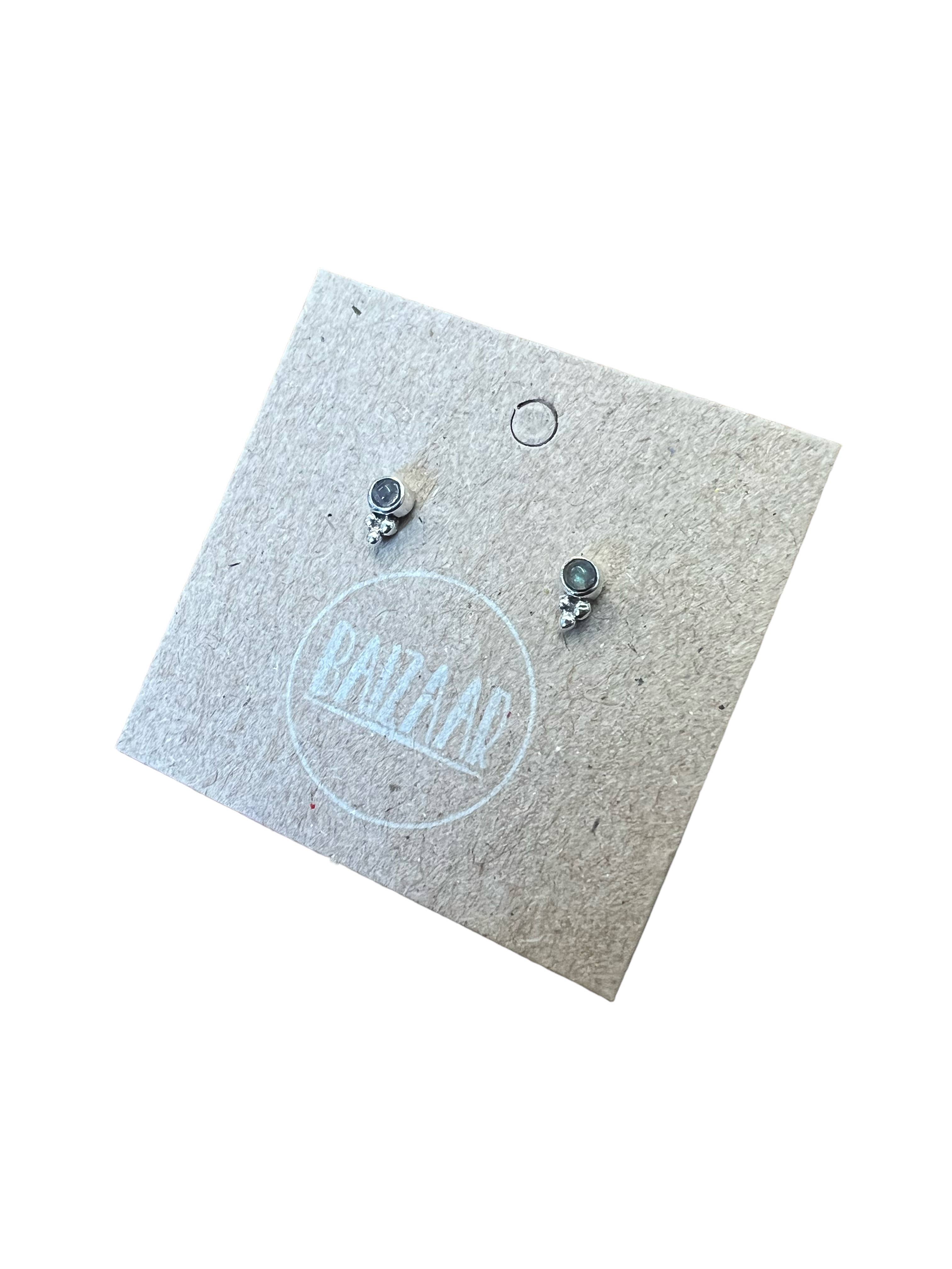 Sterling Silver Stone Stud Earring with Tiny Dot Decoration