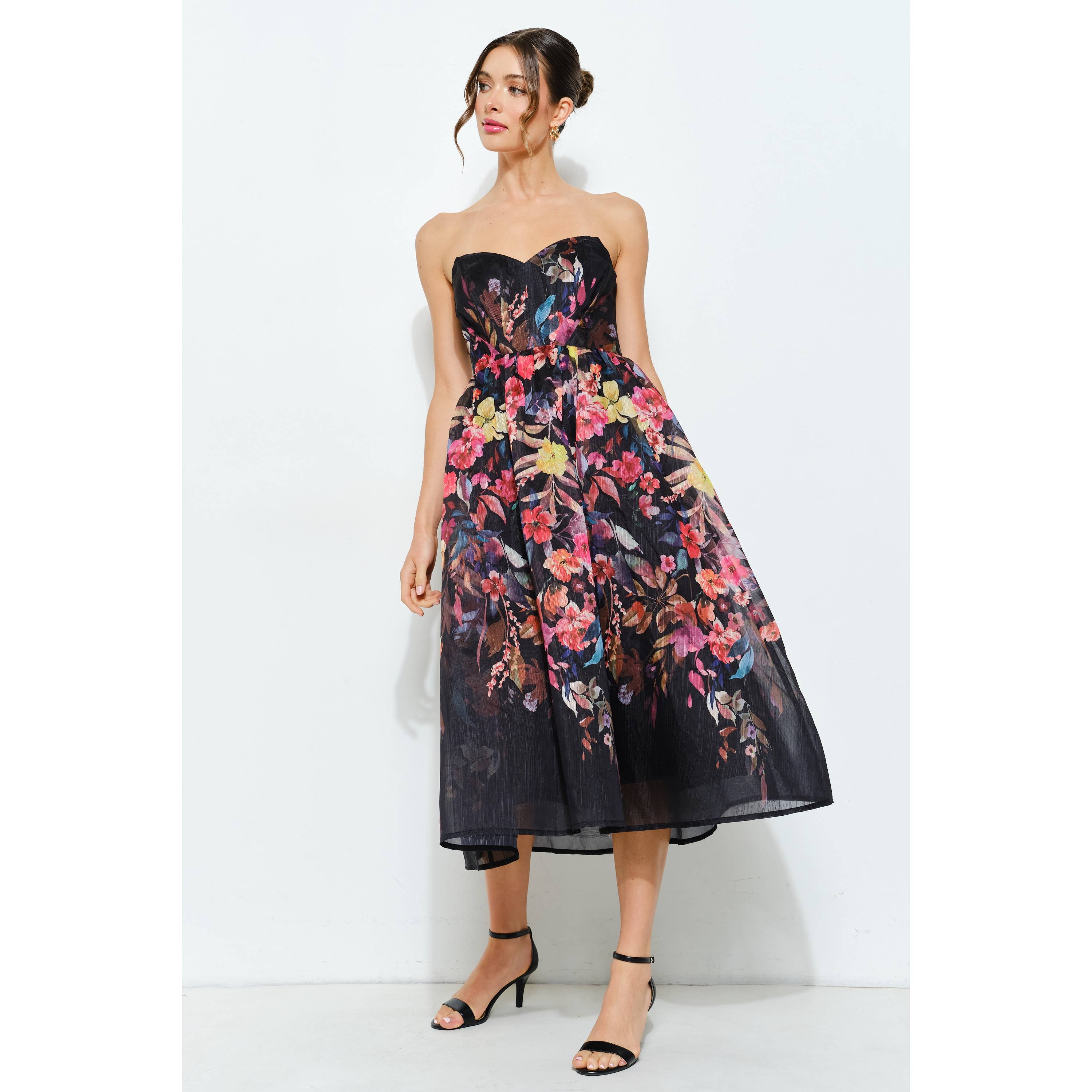 Sweetheart Strapless Floral Midi Dress