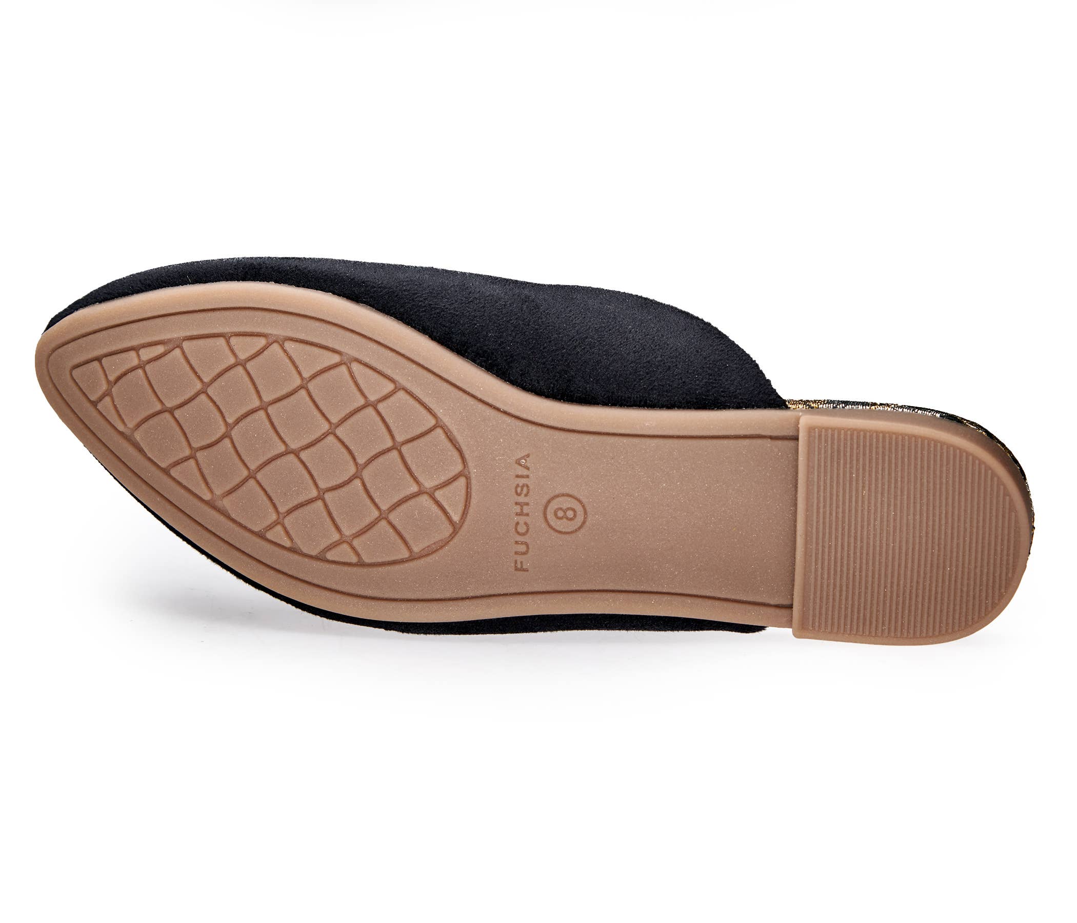 Sole view of Artisanal Serpent Black Velvet Slippers Mules for Women showcasing textured sole and sleek black velvet upper design