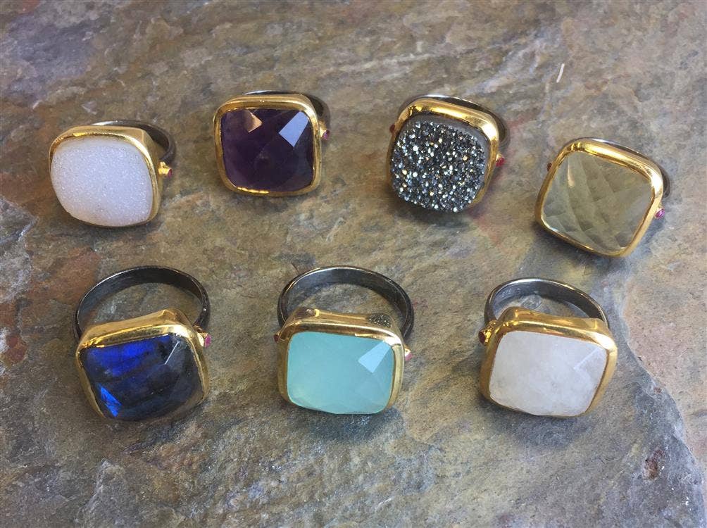 Faceted Stone Halo Ring