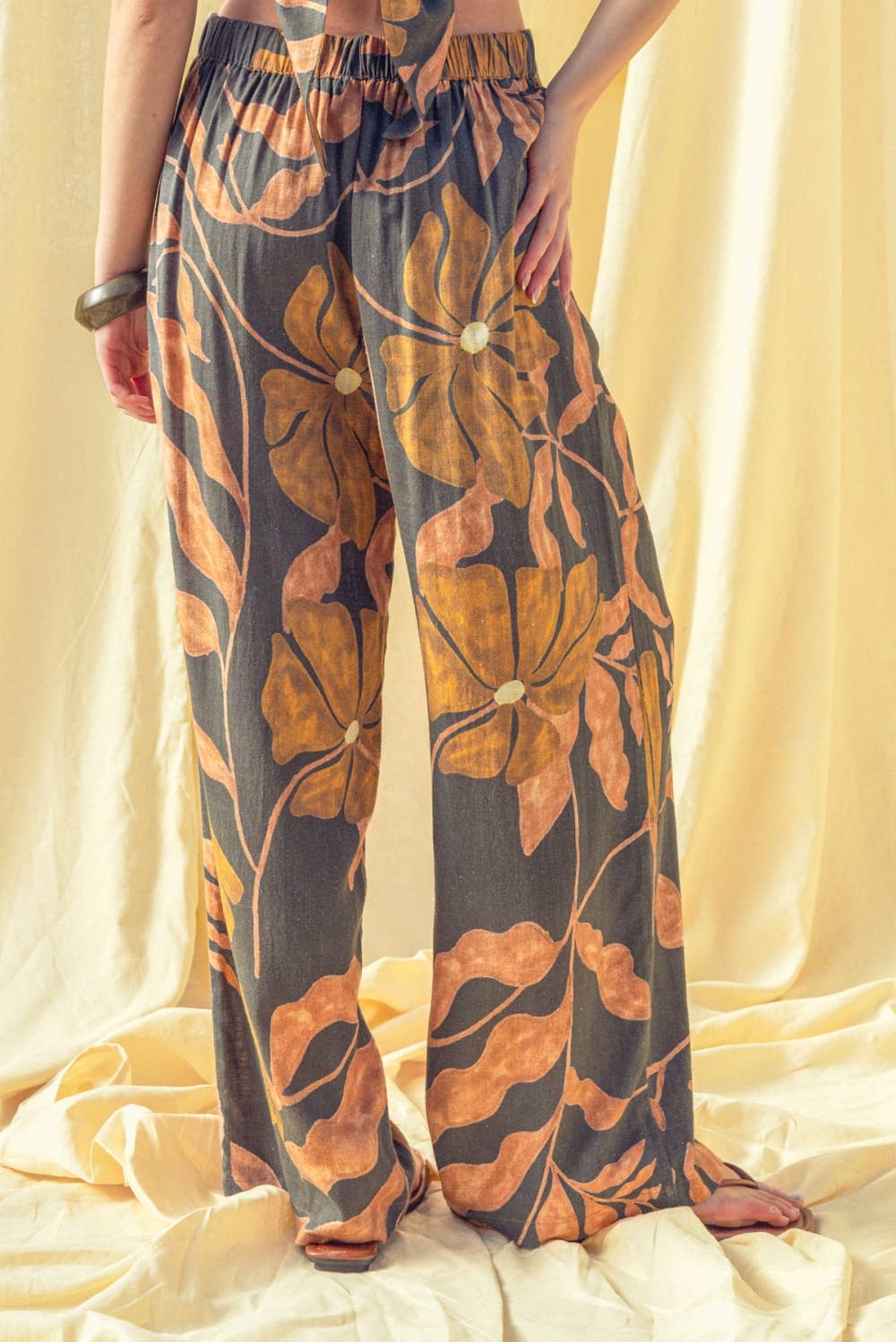 P5980ST MULTI PRINT LINEN WIDE LEG PANTS