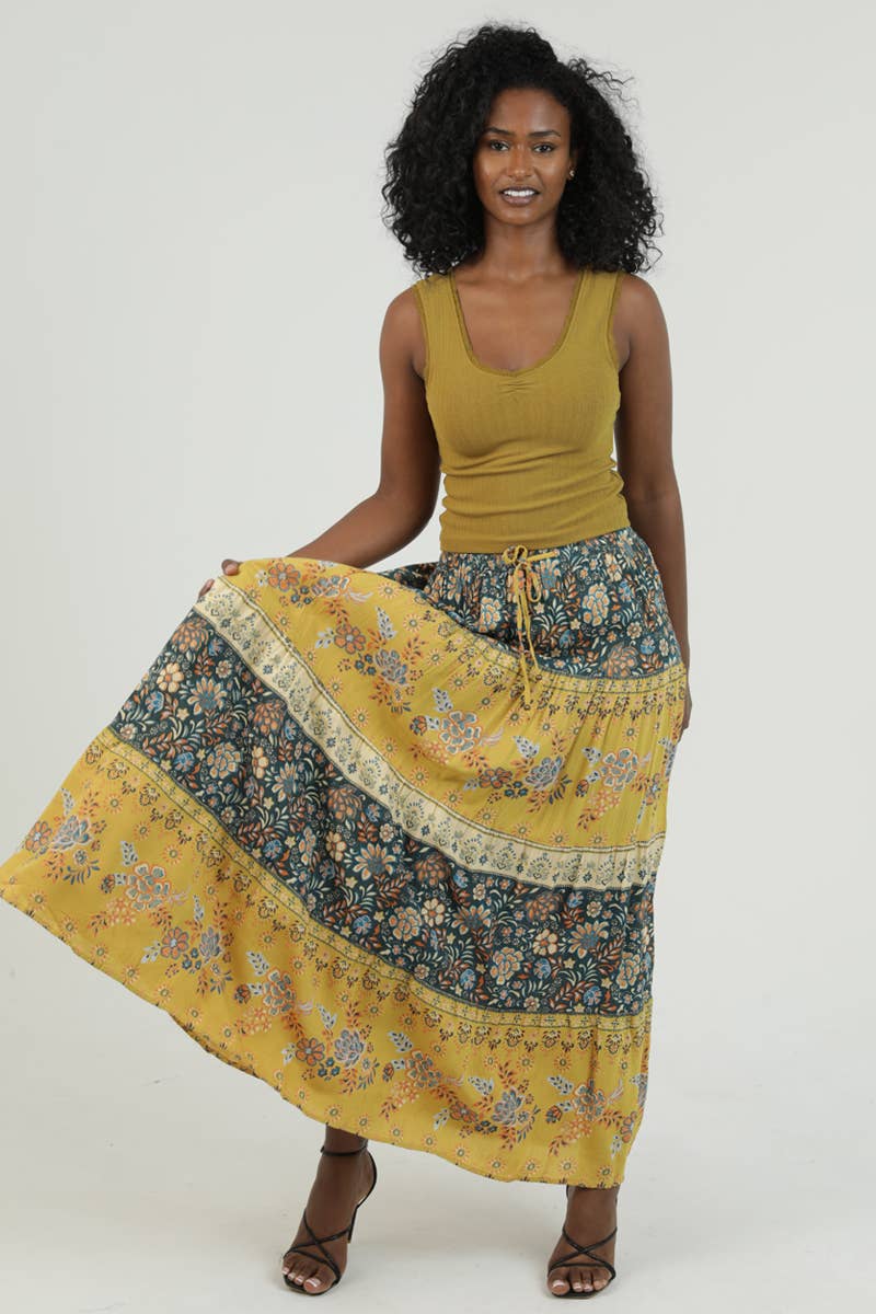 Crochet Floral Print Maxi Skirt