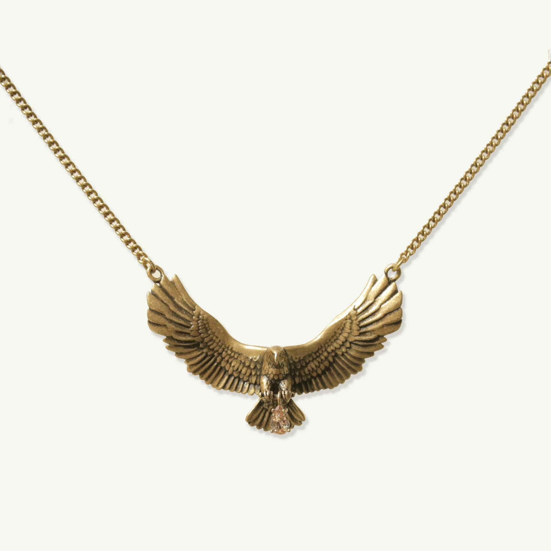 Icaria Eagle Necklace Antique Gold featuring detailed eagle pendant with outstretched wings on a delicate gold chain