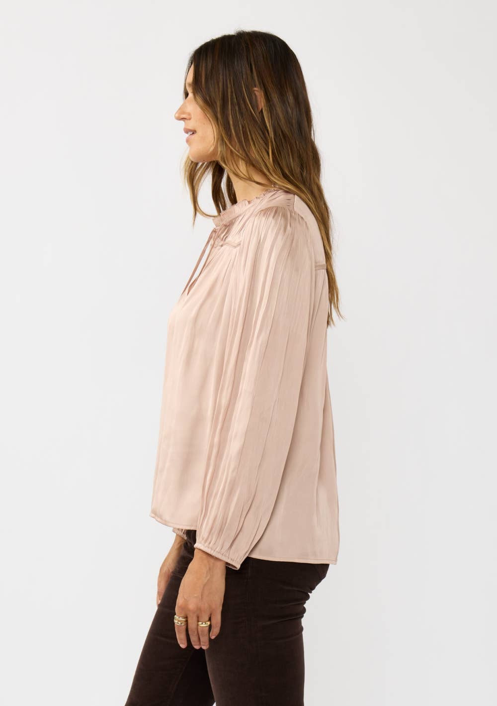 Split Neck Pleated Satin Blouse